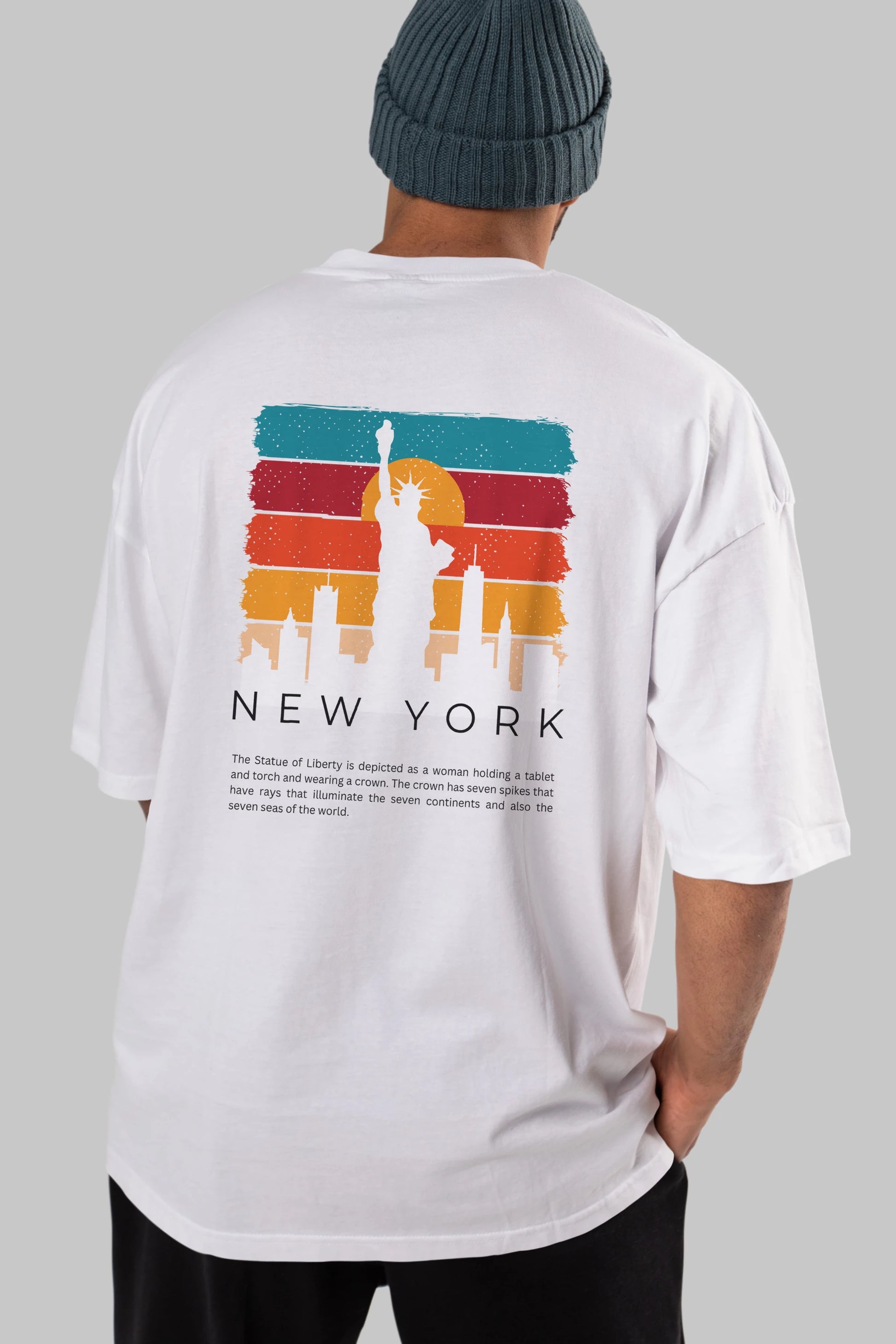 New York Yazılı Arka Baskılı Oversize t-shirt Erkek Kadın Unisex