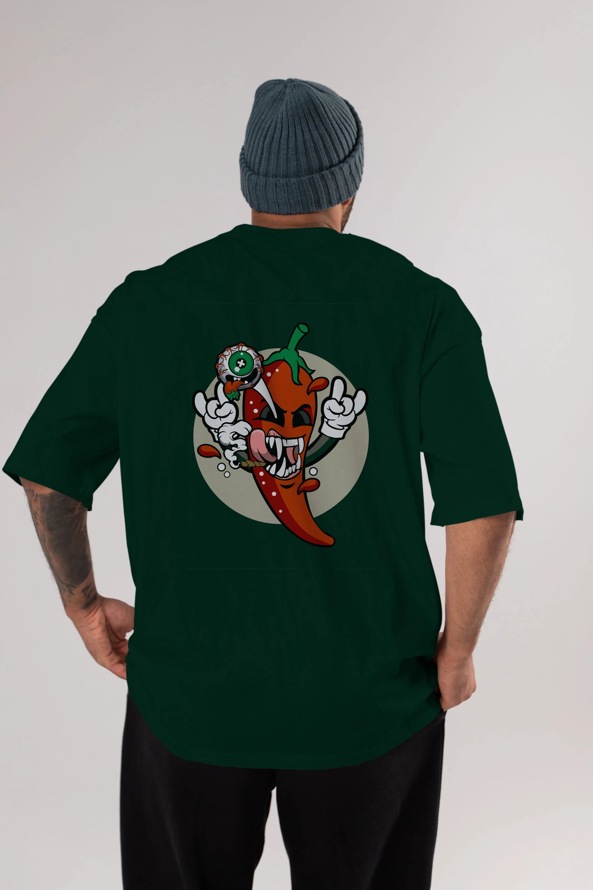 Chili Monster Arka Baskılı Oversize t-shirt Erkek Kadın Unisex %100 Pamuk tişort
