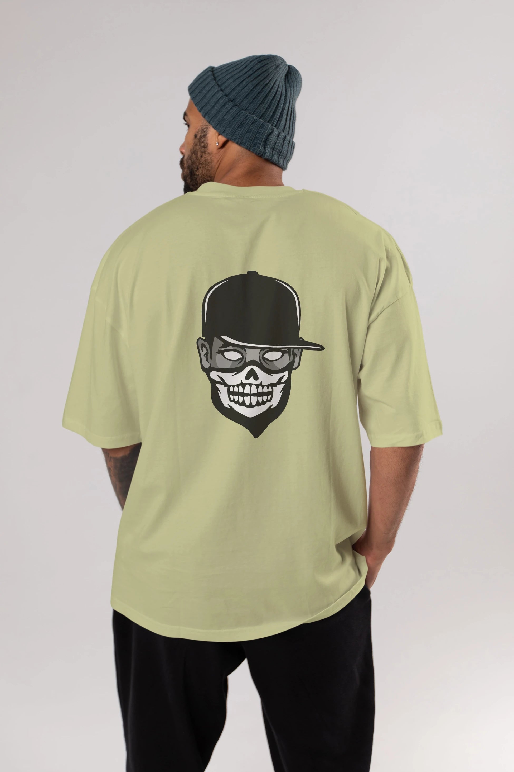 Skull Mask Arka Baskılı Oversize t-shirt Erkek Kadın Unisex %100 Pamuk tişort