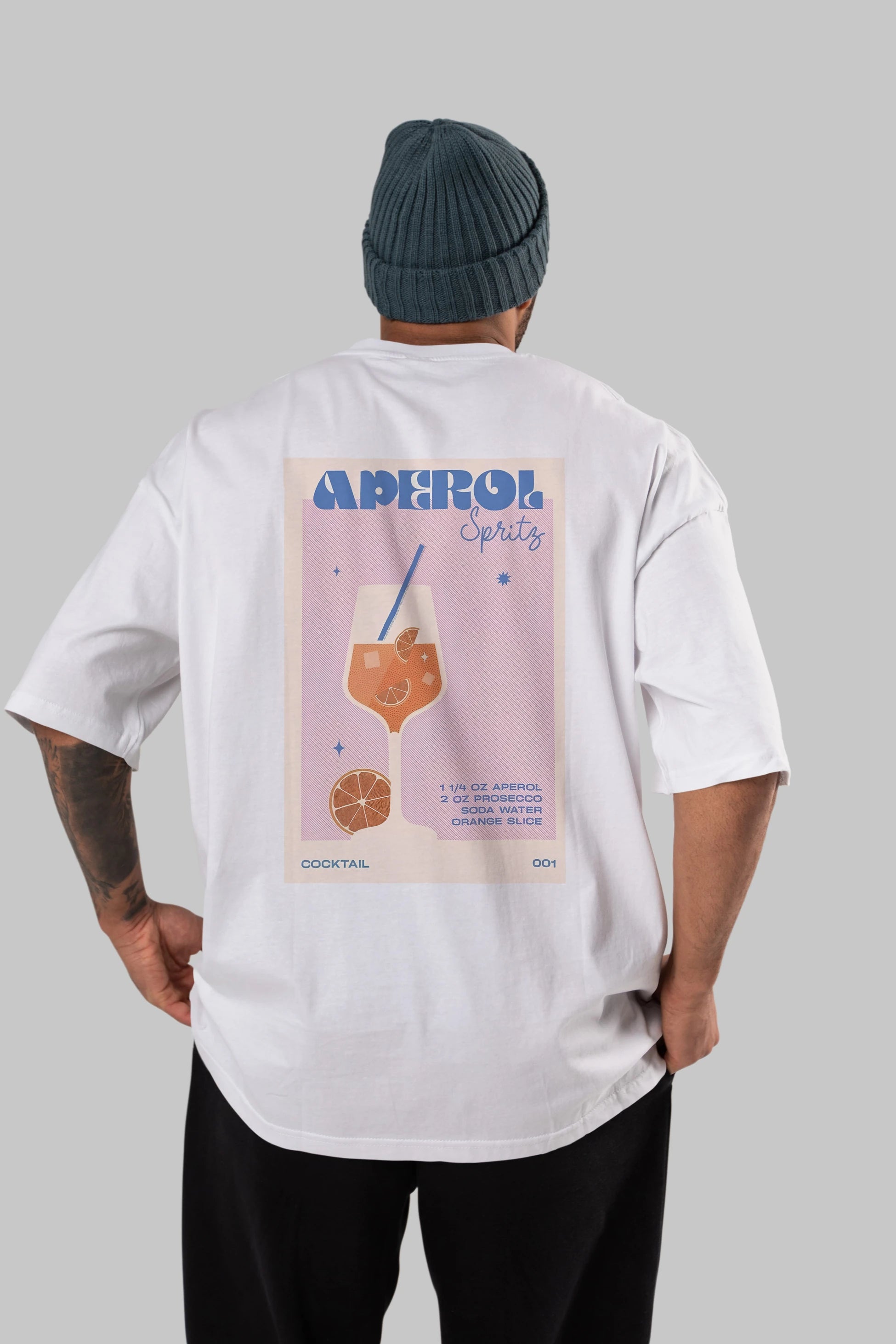 Aperol Spritz Arka Baskılı Oversize t-shirt Erkek Kadın Unisex %100 Pamuk Bisiklet Yaka tişort