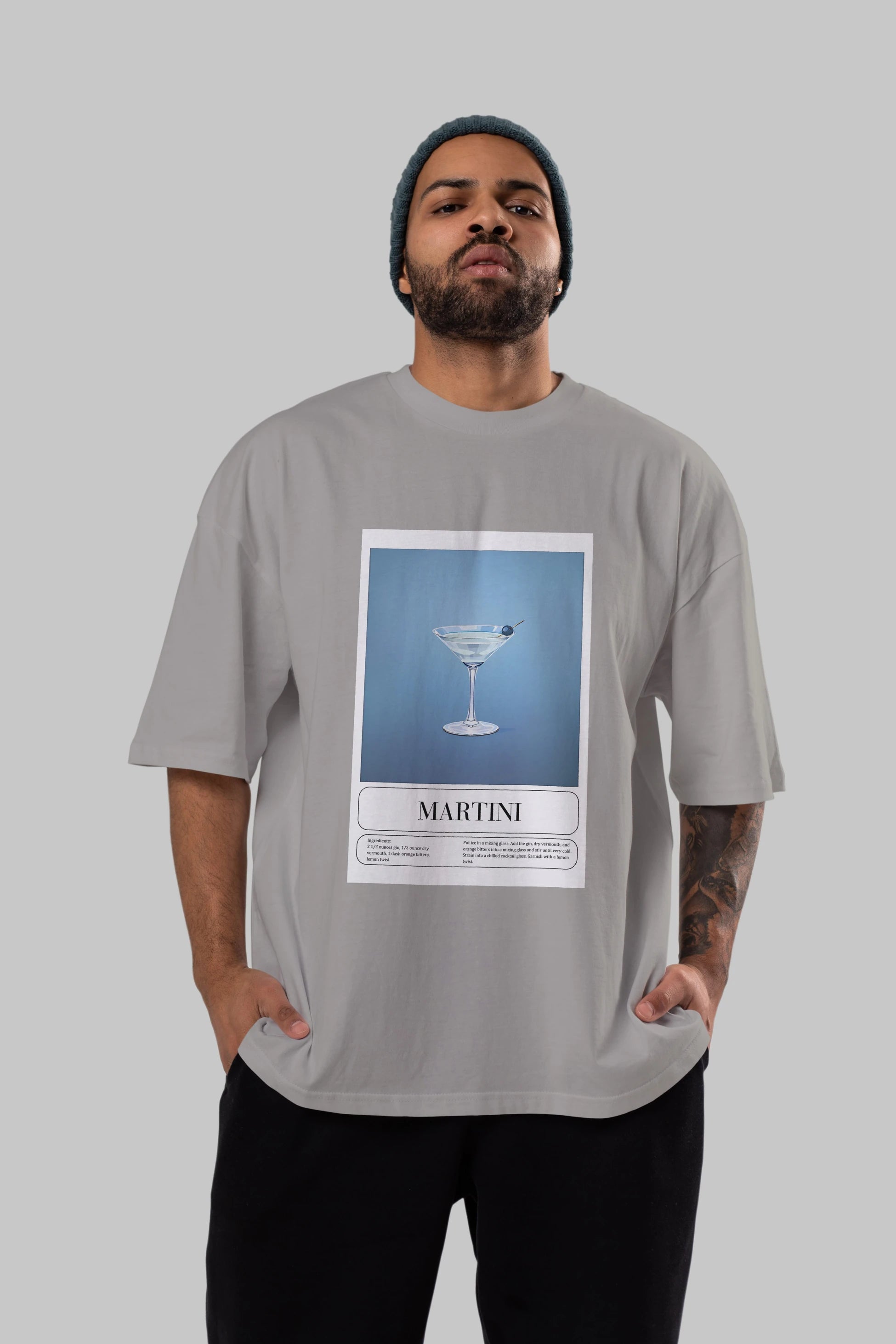 Martini Ön Baskılı Oversize t-shirt Erkek Kadın Unisex %100 Pamuk Bisiklet Yaka tişort