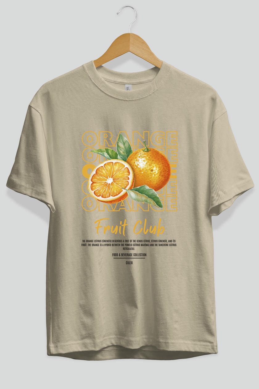 Orange Ön Baskılı Oversize t-shirt Erkek Kadın Pamuk Bisiklet Yaka tişort
