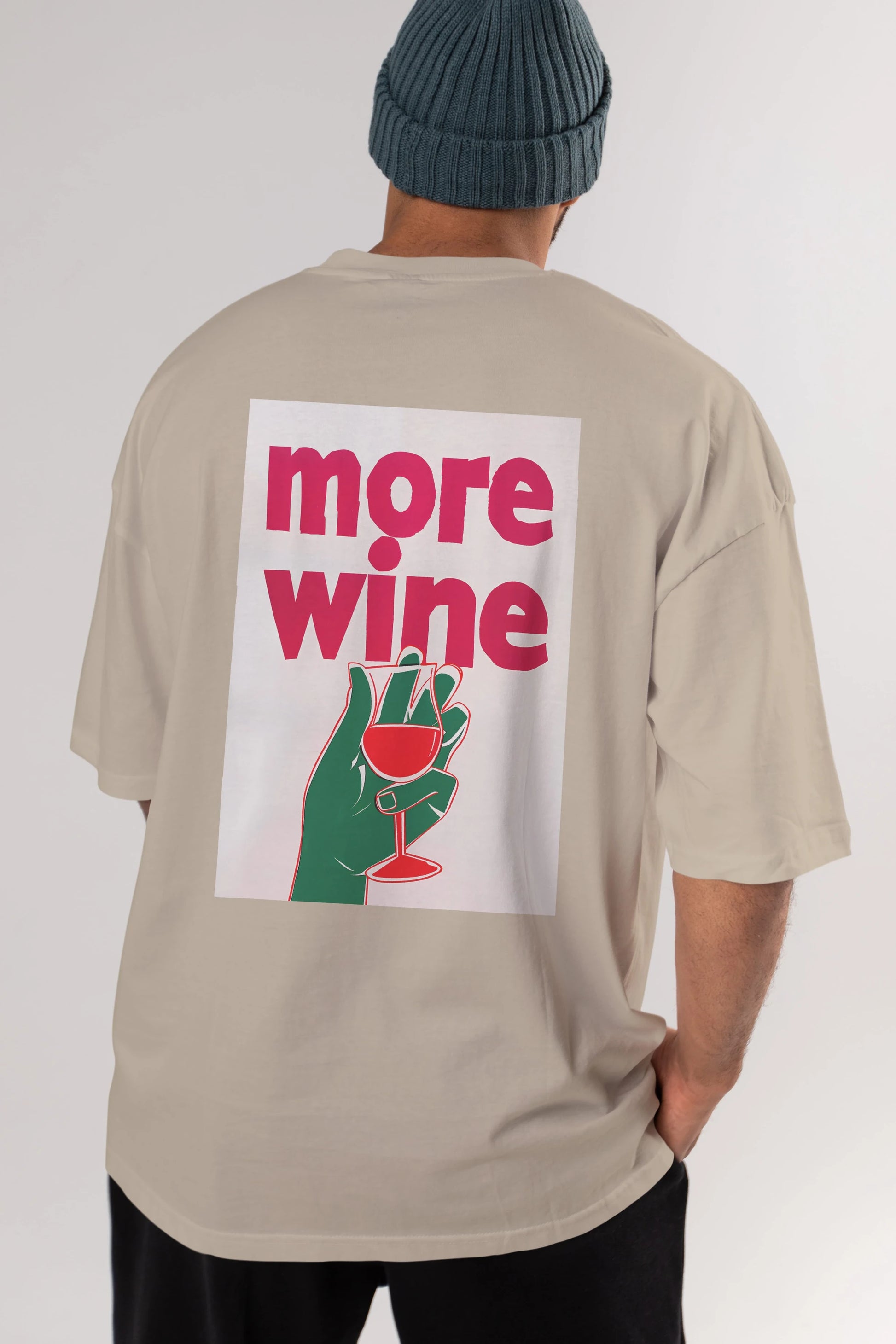 More Wine 3 Arka Baskılı Oversize t-shirt Erkek Kadın Unisex %100 Pamuk Bisiklet Yaka tişort