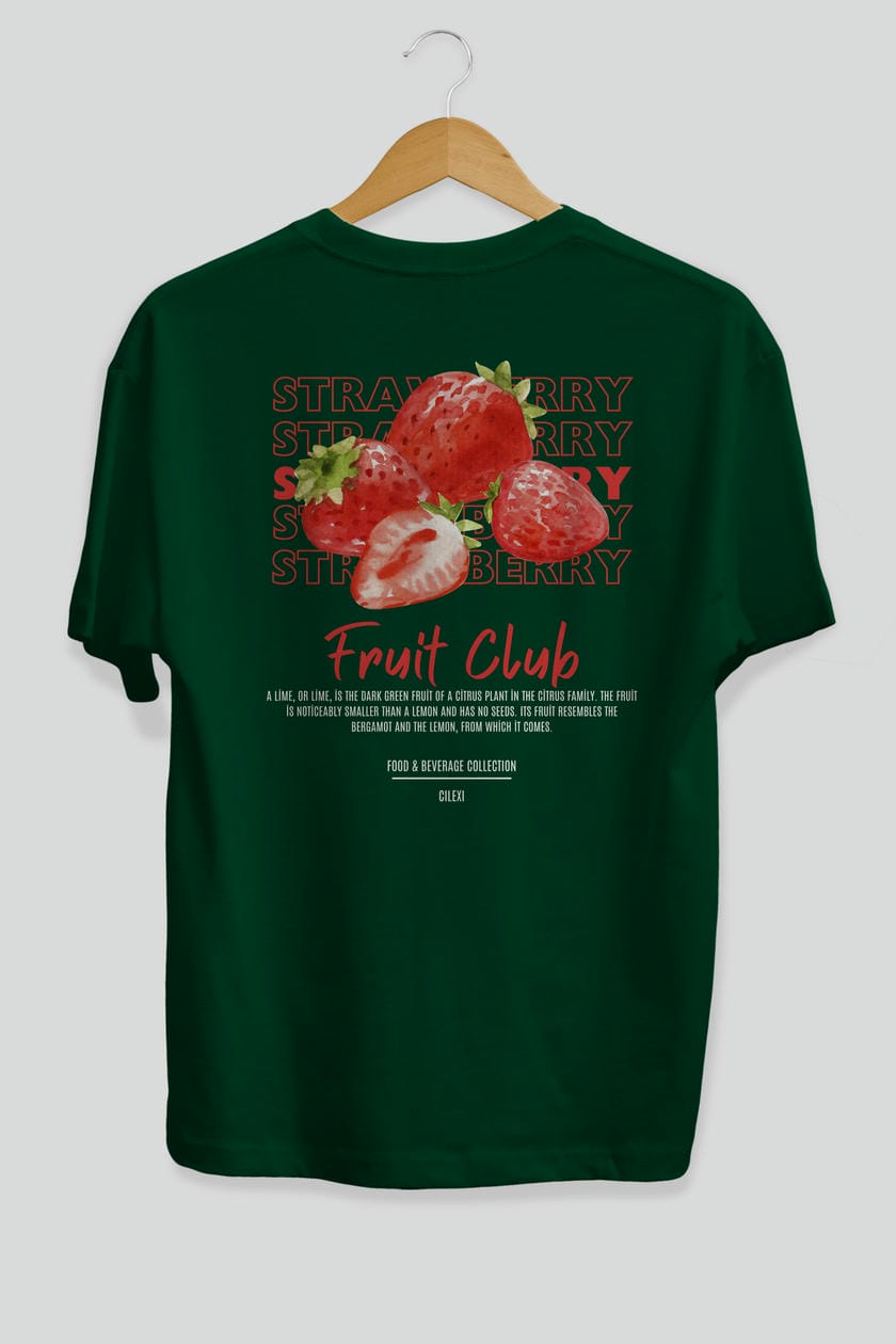 Strawberry Arka Baskılı Oversize t-shirt Erkek Kadın Pamuk Bisiklet Yaka tişort