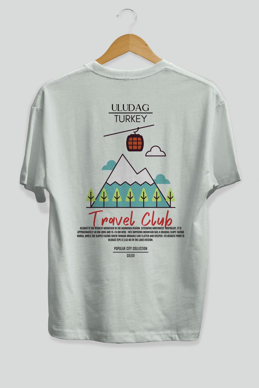 Uludağ Turkey Arka Baskılı Oversize t-shirt Erkek Kadın Pamuk Bisiklet Yaka tişort