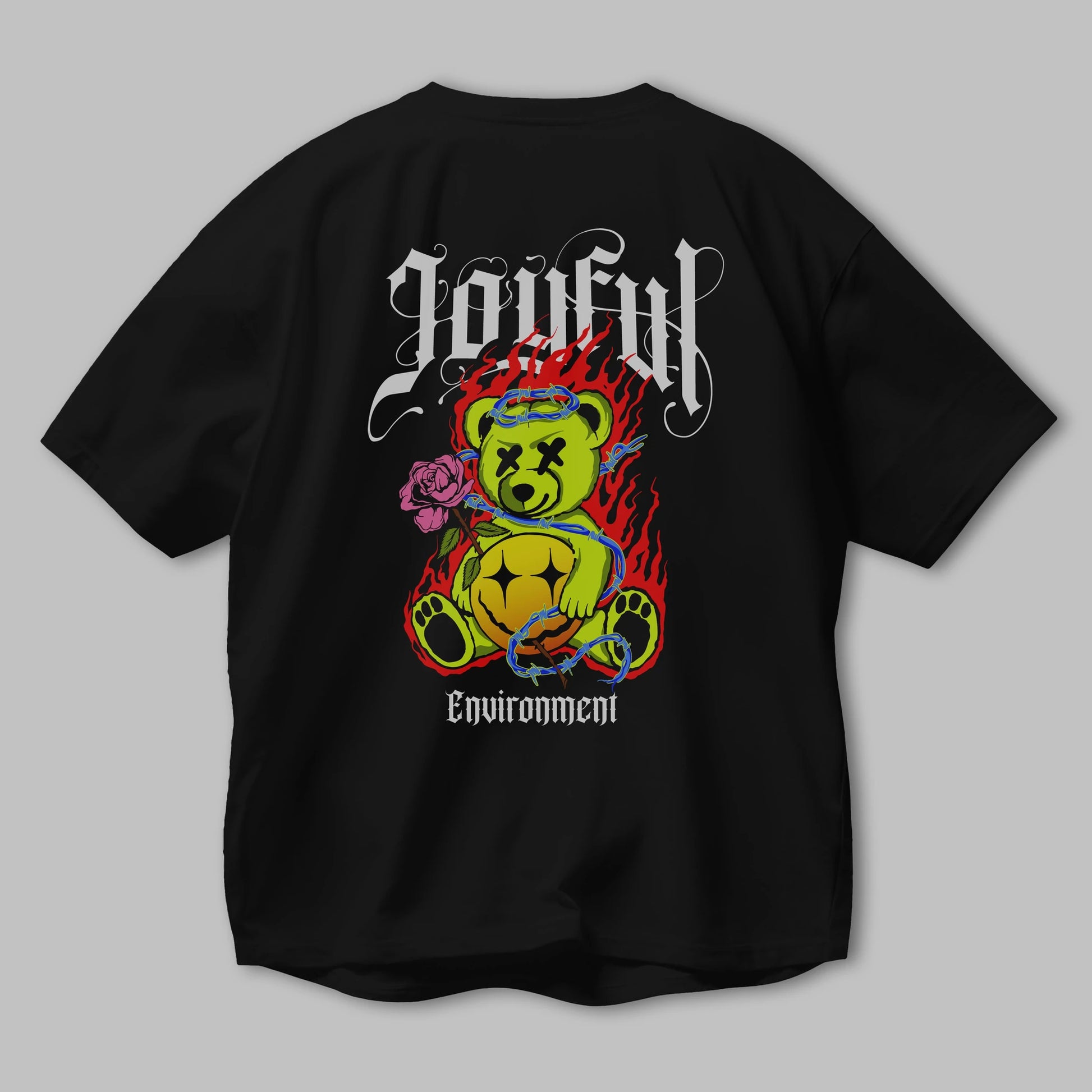 Joyful Bear Arka Baskılı Oversize t-shirt Erkek Kadın Unisex