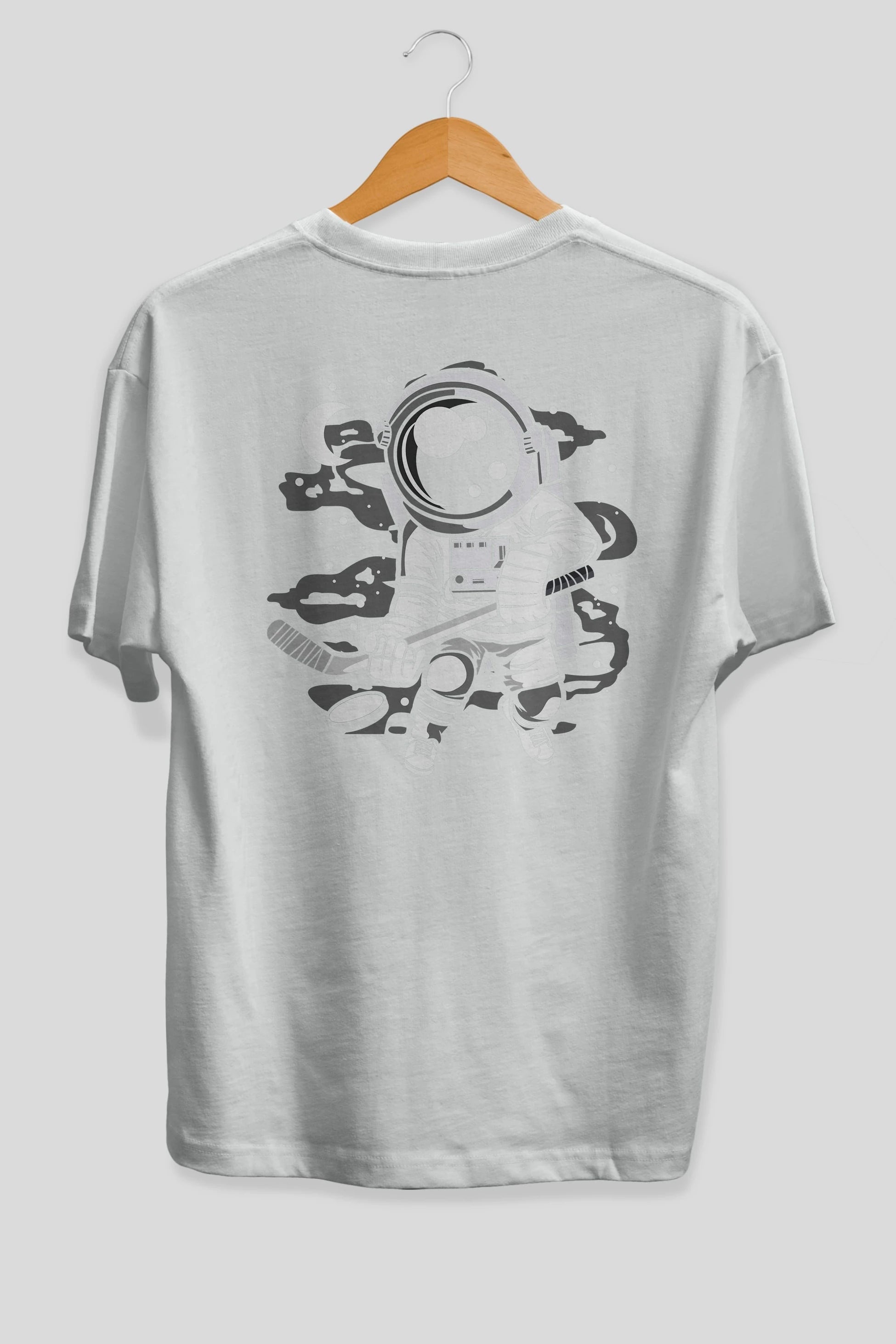 Hockey Player Astronaut Arka Baskılı Oversize t-shirt Erkek Kadın Unisex