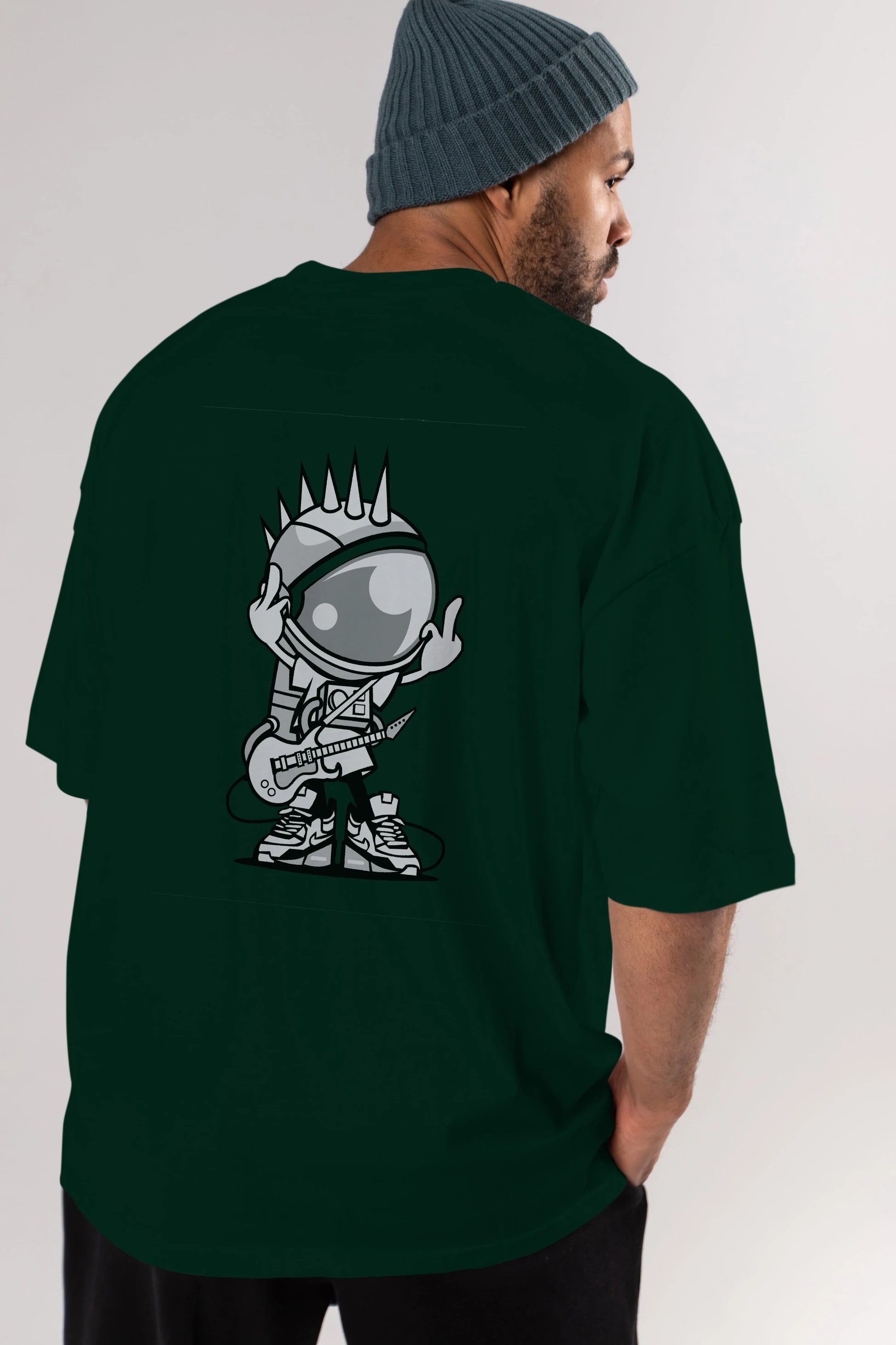 Astronaut Punk Rock Arka Baskılı Oversize t-shirt Erkek Kadın Unisex %100 Pamuk tişort