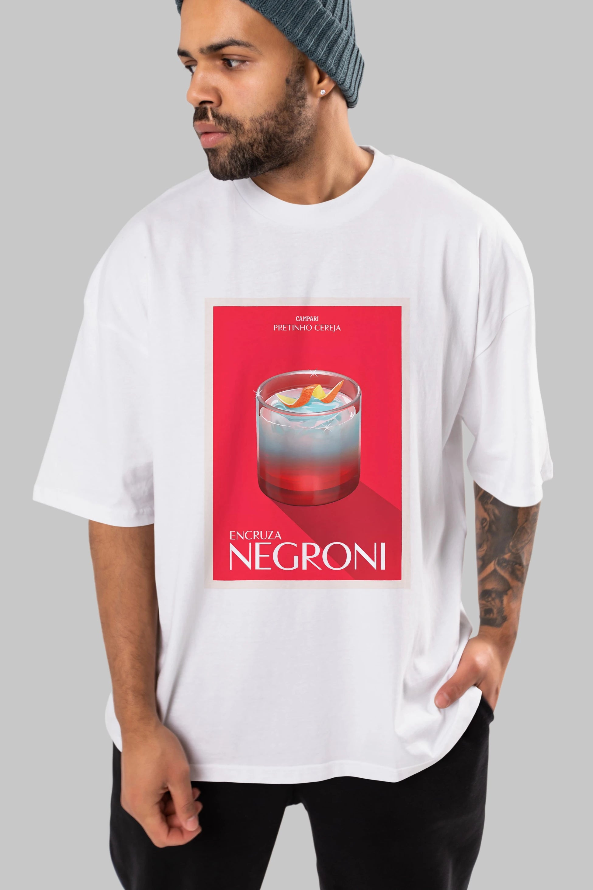 Encruza Negroni Ön Baskılı Oversize t-shirt Erkek Kadın Unisex %100 Pamuk Bisiklet Yaka tişort