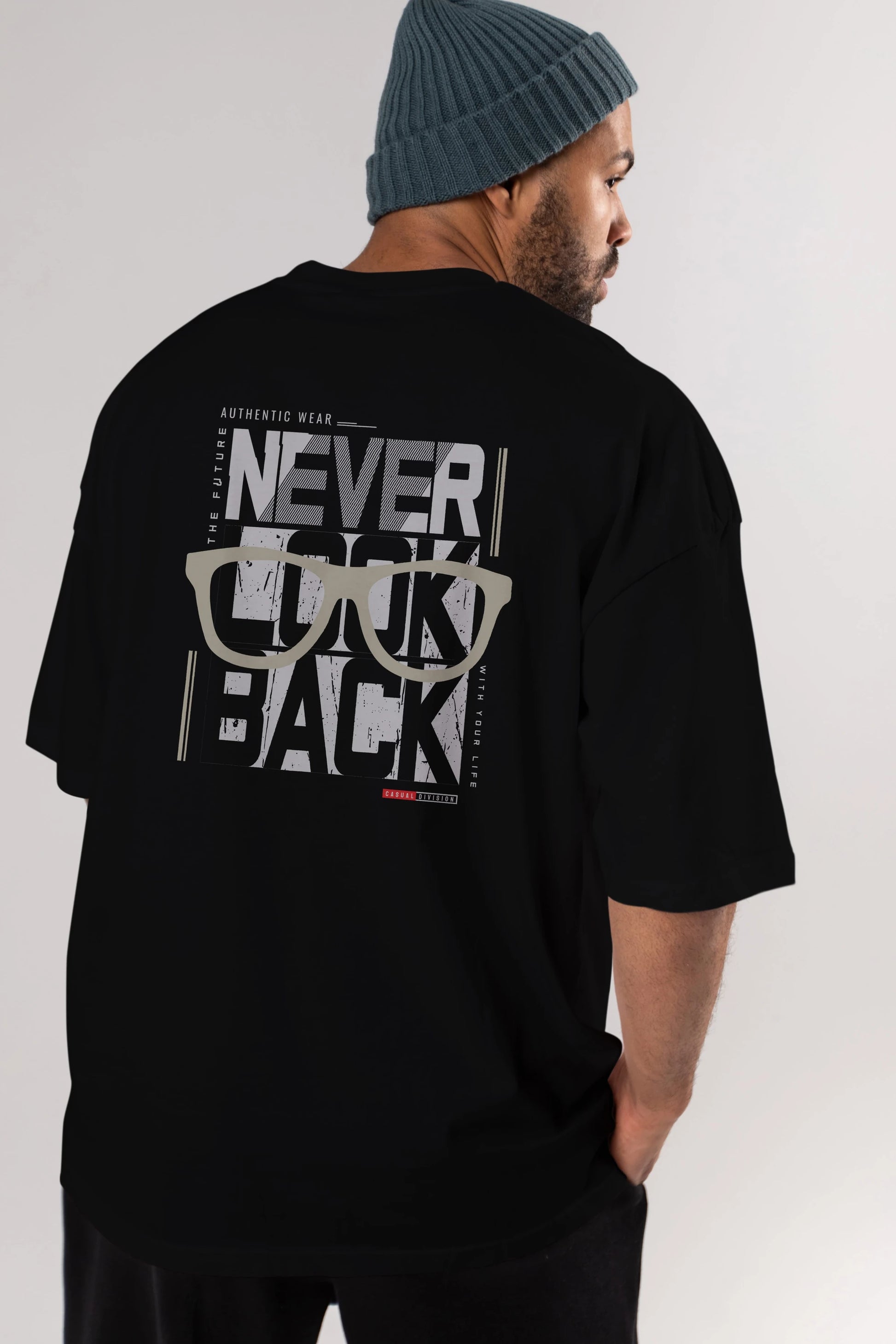 Never Look Back Arka Baskılı Oversize t-shirt Erkek Kadın Unisex