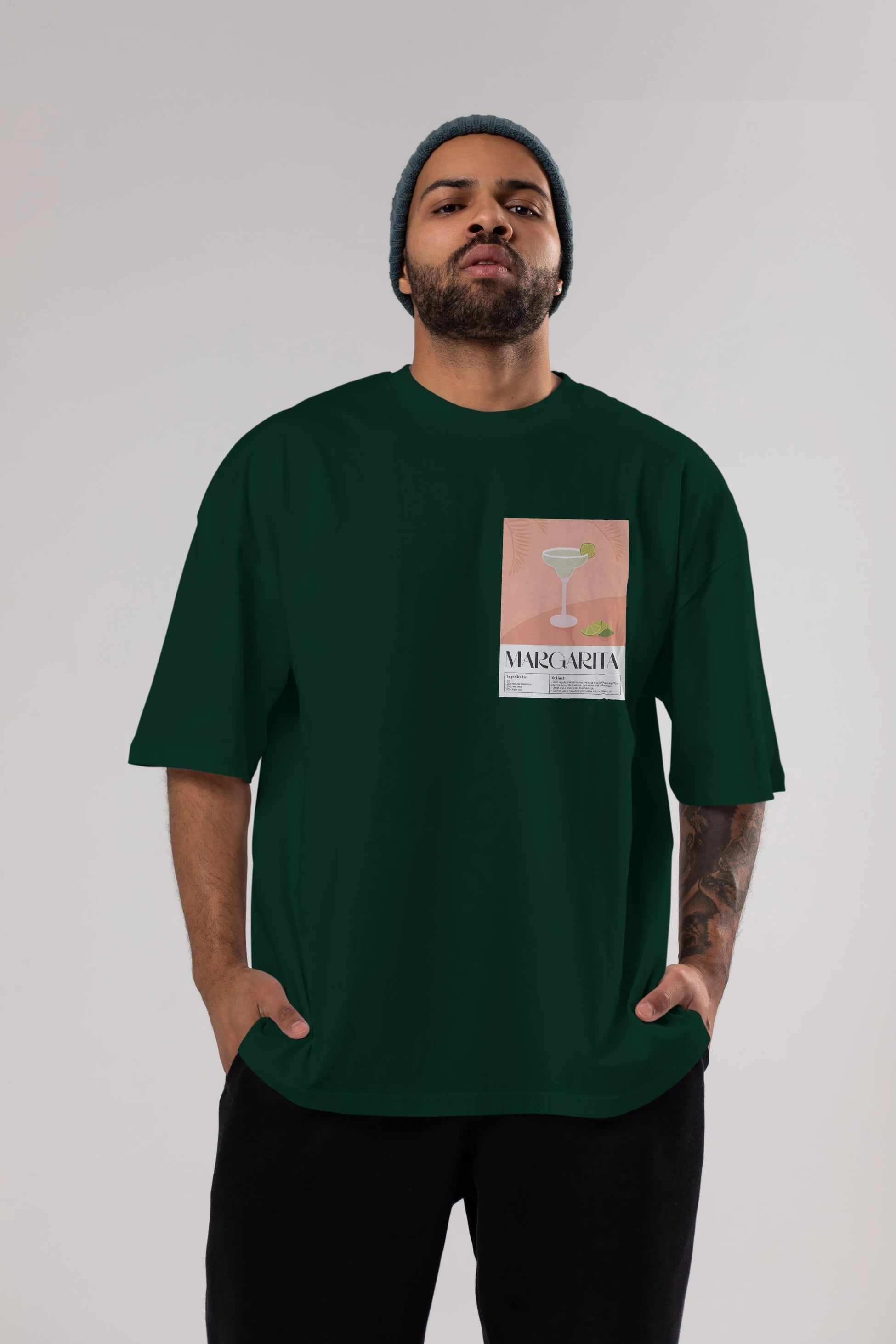 Margarita 5 Ön Sol Baskılı Oversize t-shirt Erkek Kadın Unisex %100 Pamuk Bisiklet Yaka tişort