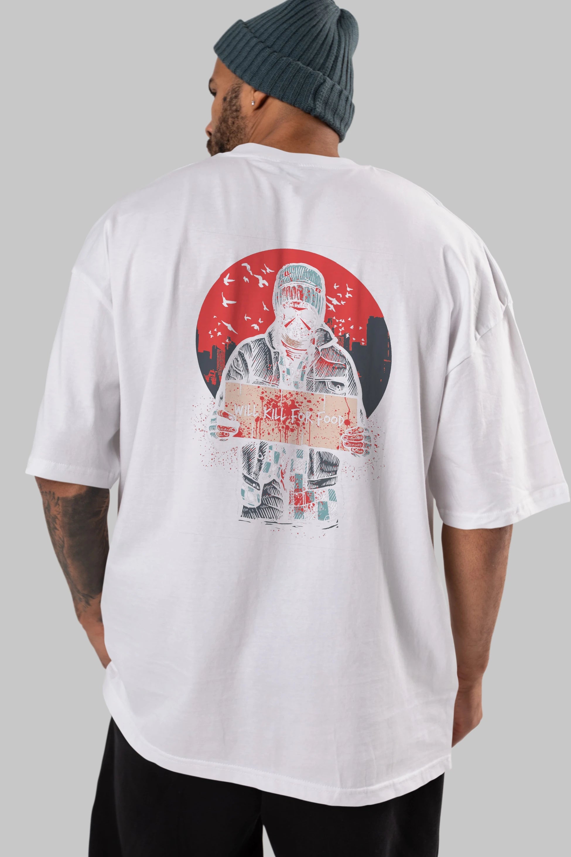 Kill For Food Arka Baskılı Oversize t-shirt Erkek Kadın Unisex %100 Pamuk