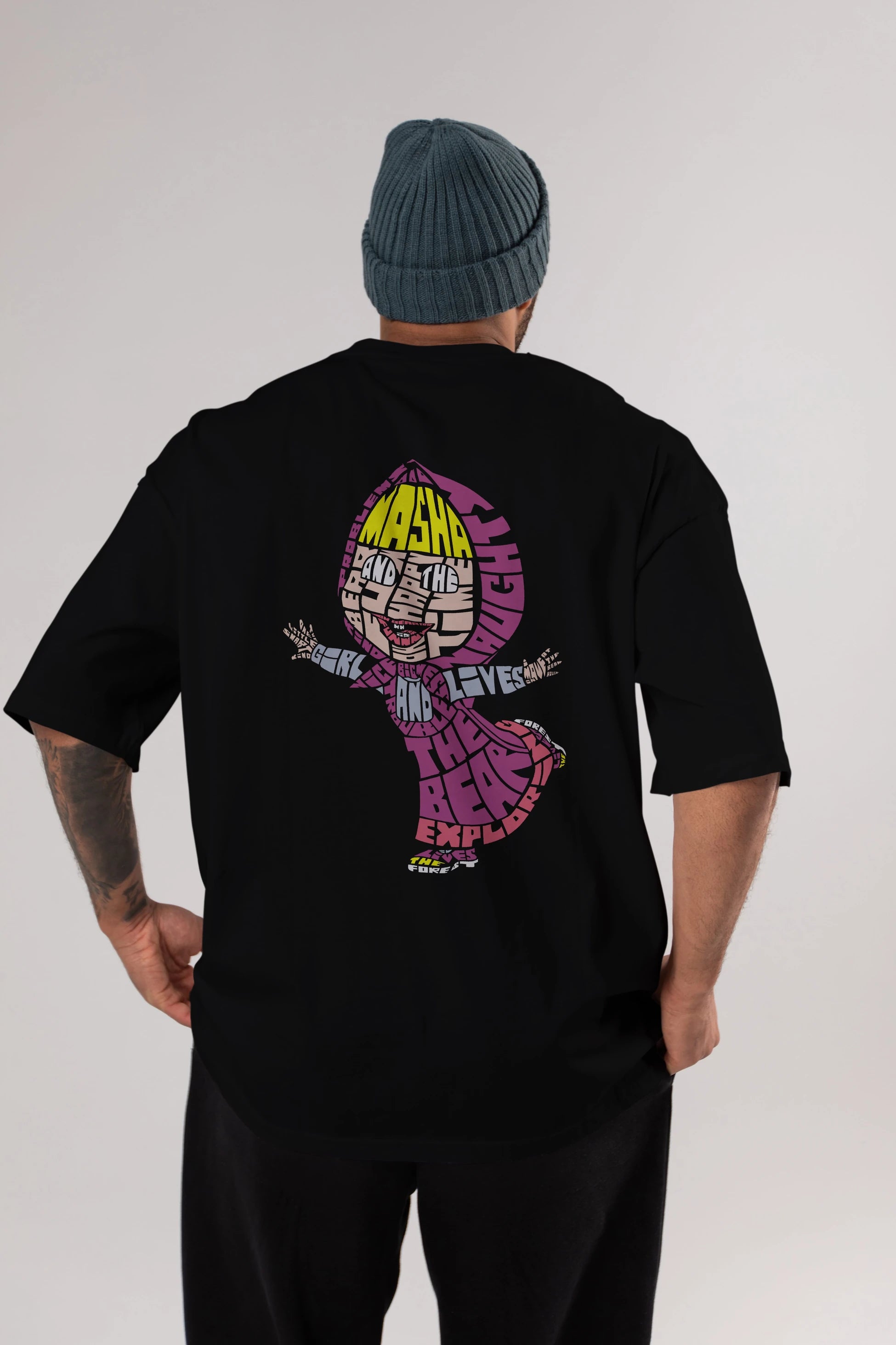 Masha And The Bear Arka Baskılı Oversize t-shirt %100 pamuk Erkek Kadın Unisex