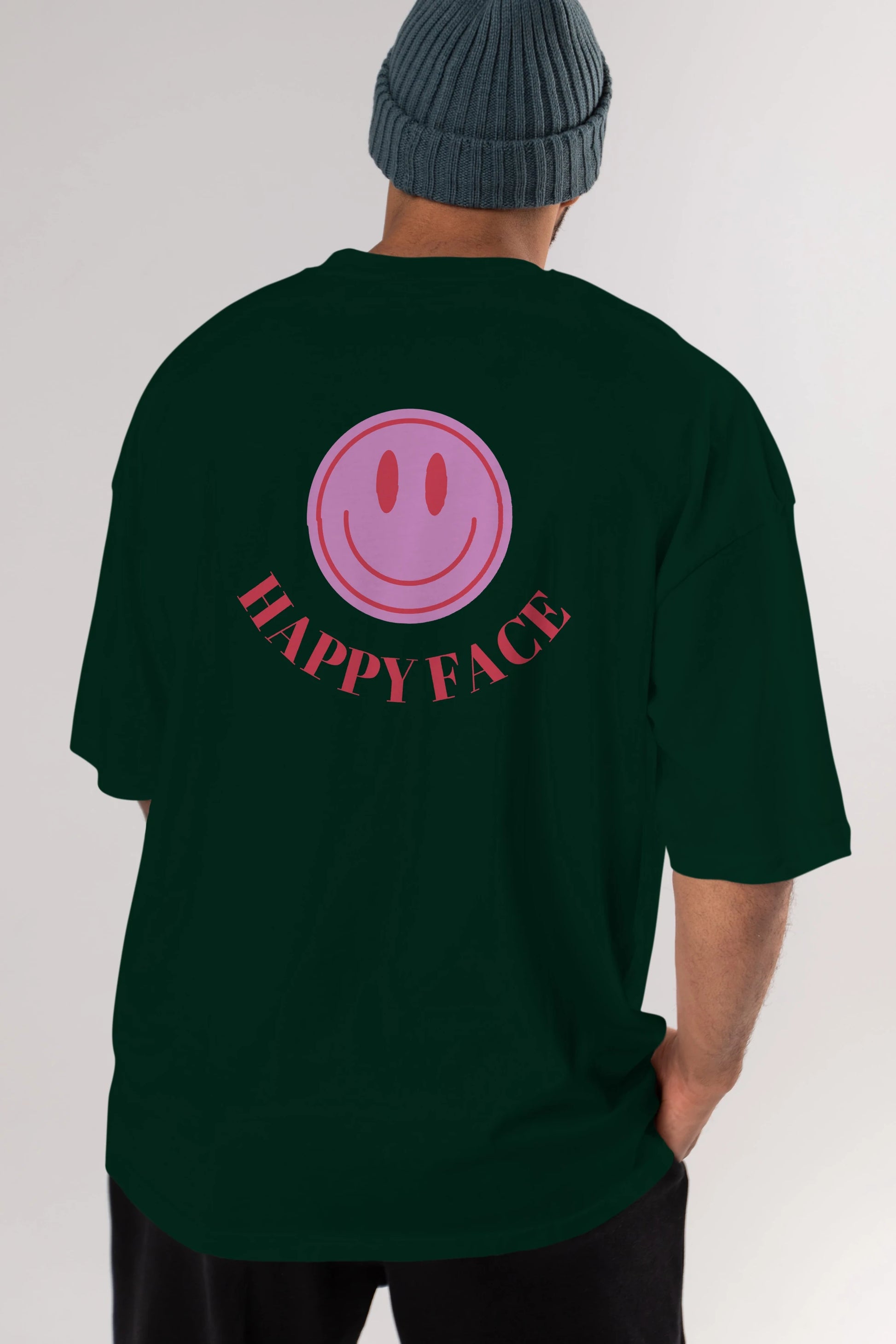 Happy Face Yazılı Arka Baskılı Oversize t-shirt Erkek Kadın Unisex