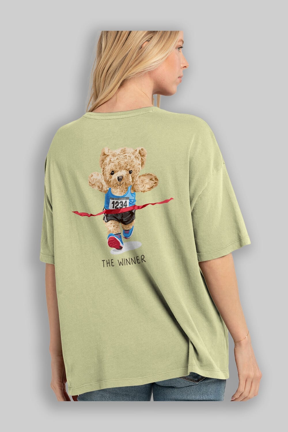 Teddy Bear The Winner Arka Baskılı Oversize t-shirt Erkek Kadın Unisex %100 Pamuk