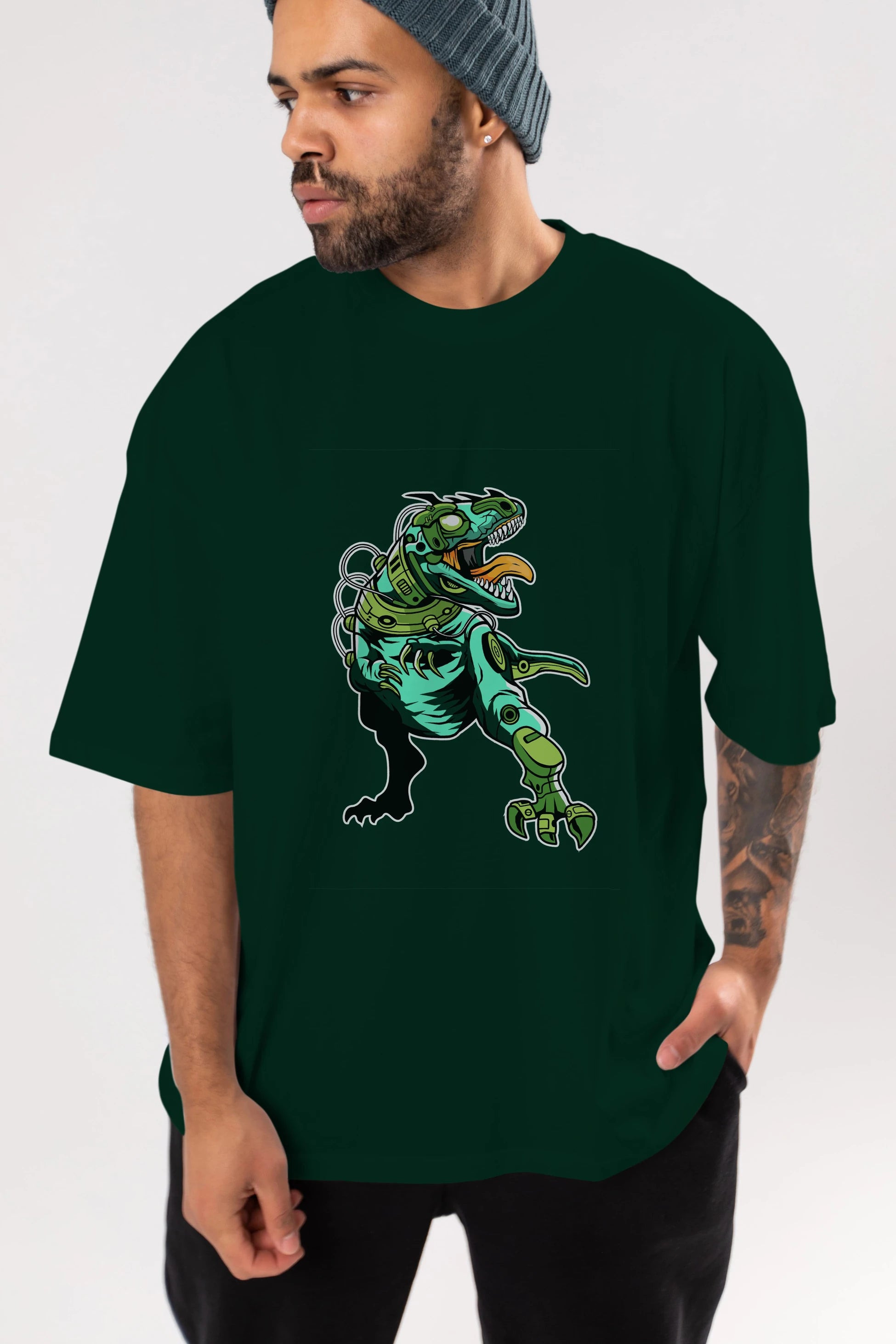 Trex Robot Ön Baskılı Oversize t-shirt Erkek Kadın Unisex %100 Pamuk tişort