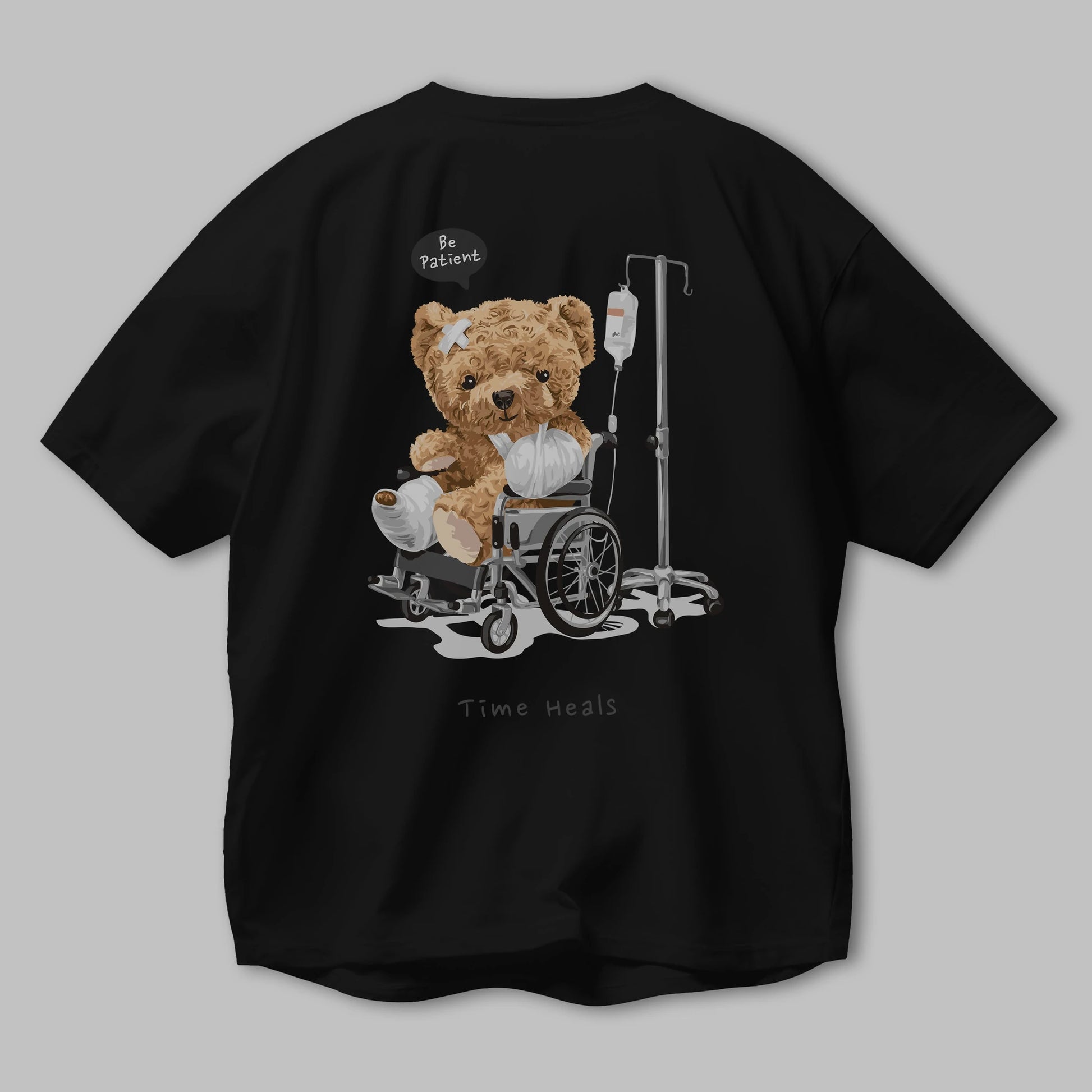 Teddy Bear Time Heals Arka Baskılı Oversize t-shirt Erkek Kadın Unisex %100 Pamuk