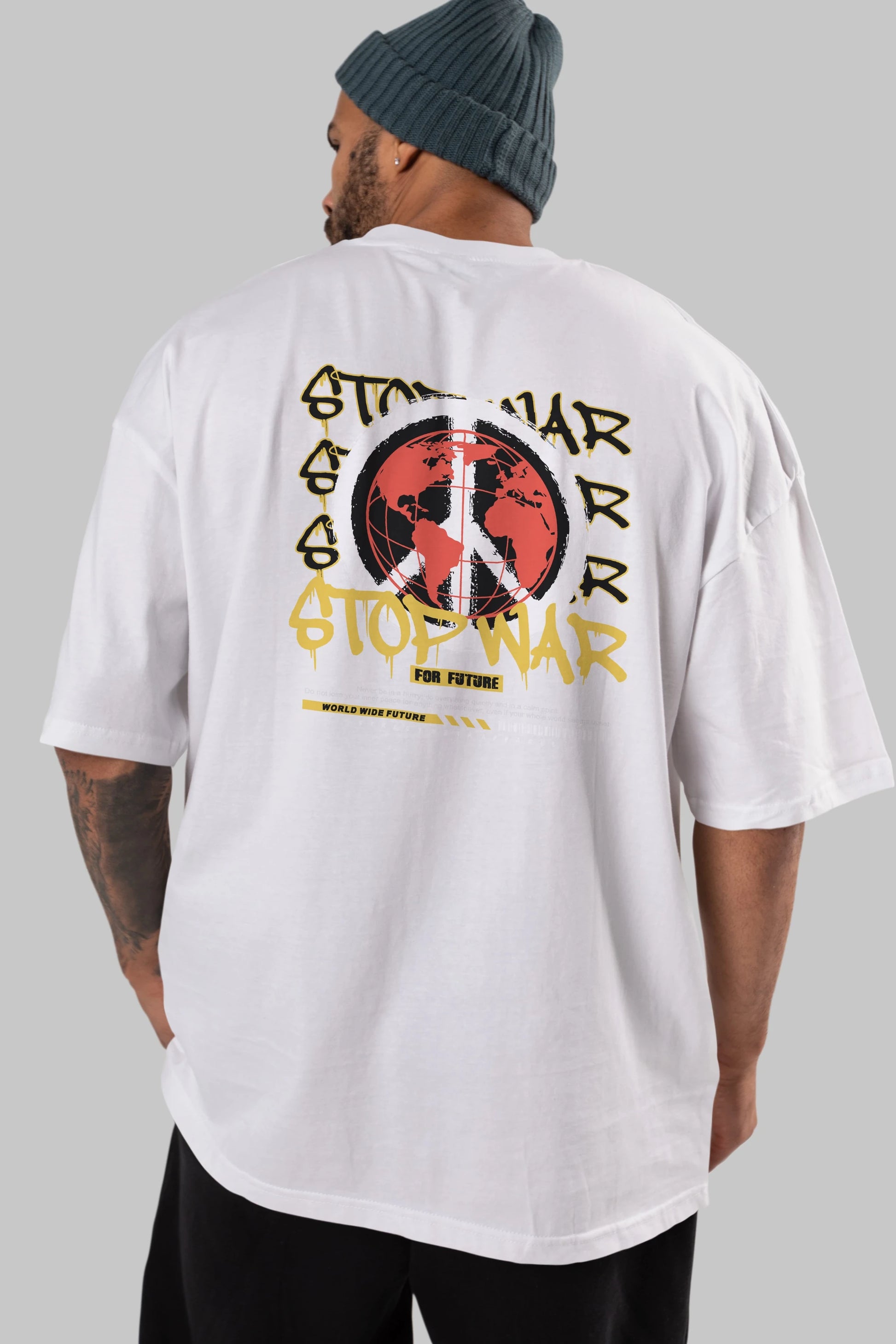Stop War for Future Arka Baskılı Oversize t-shirt Erkek Kadın Unisex