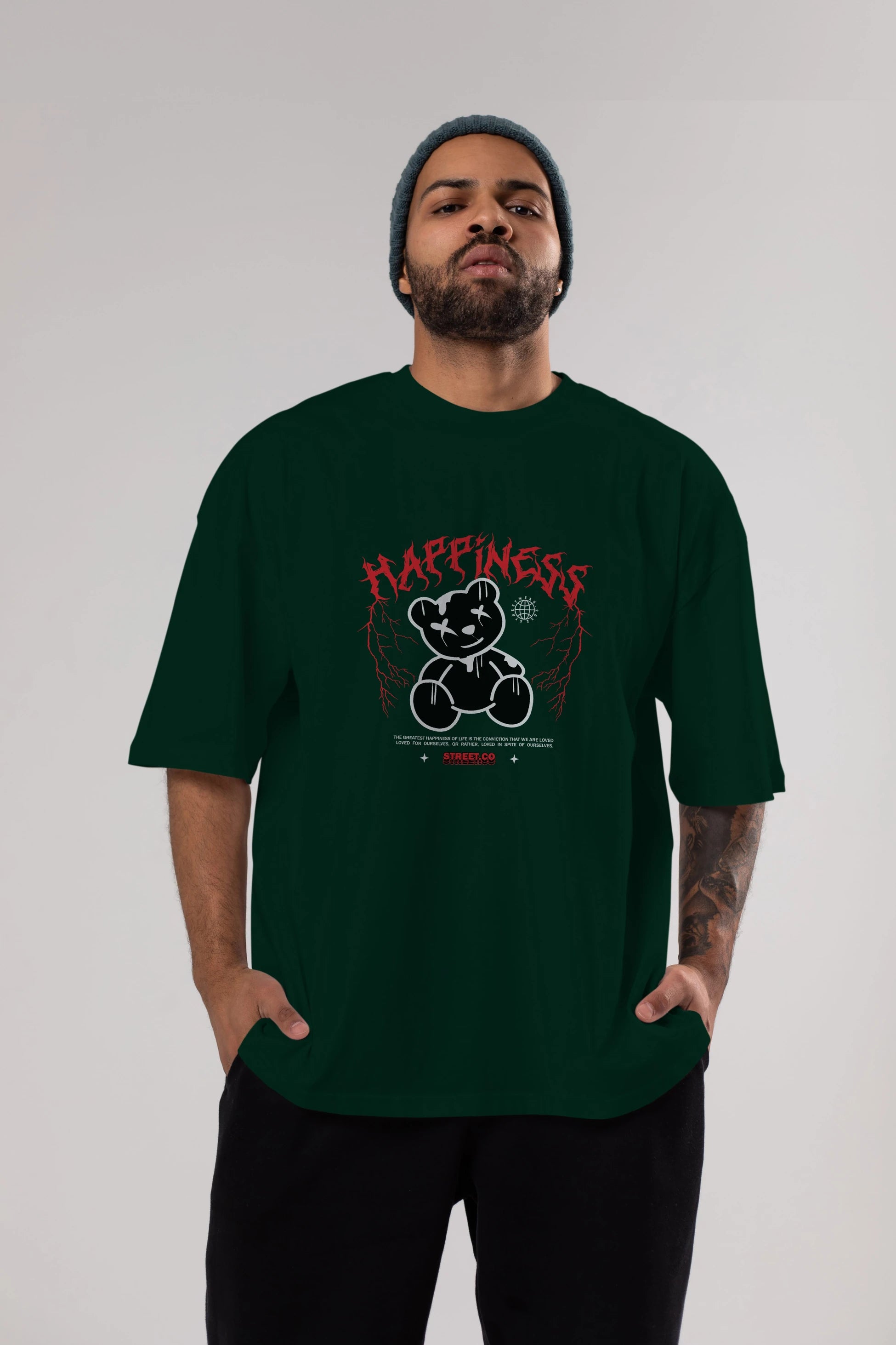 Happiness Bear Ön Baskılı Oversize t-shirt Erkek Kadın Unisex