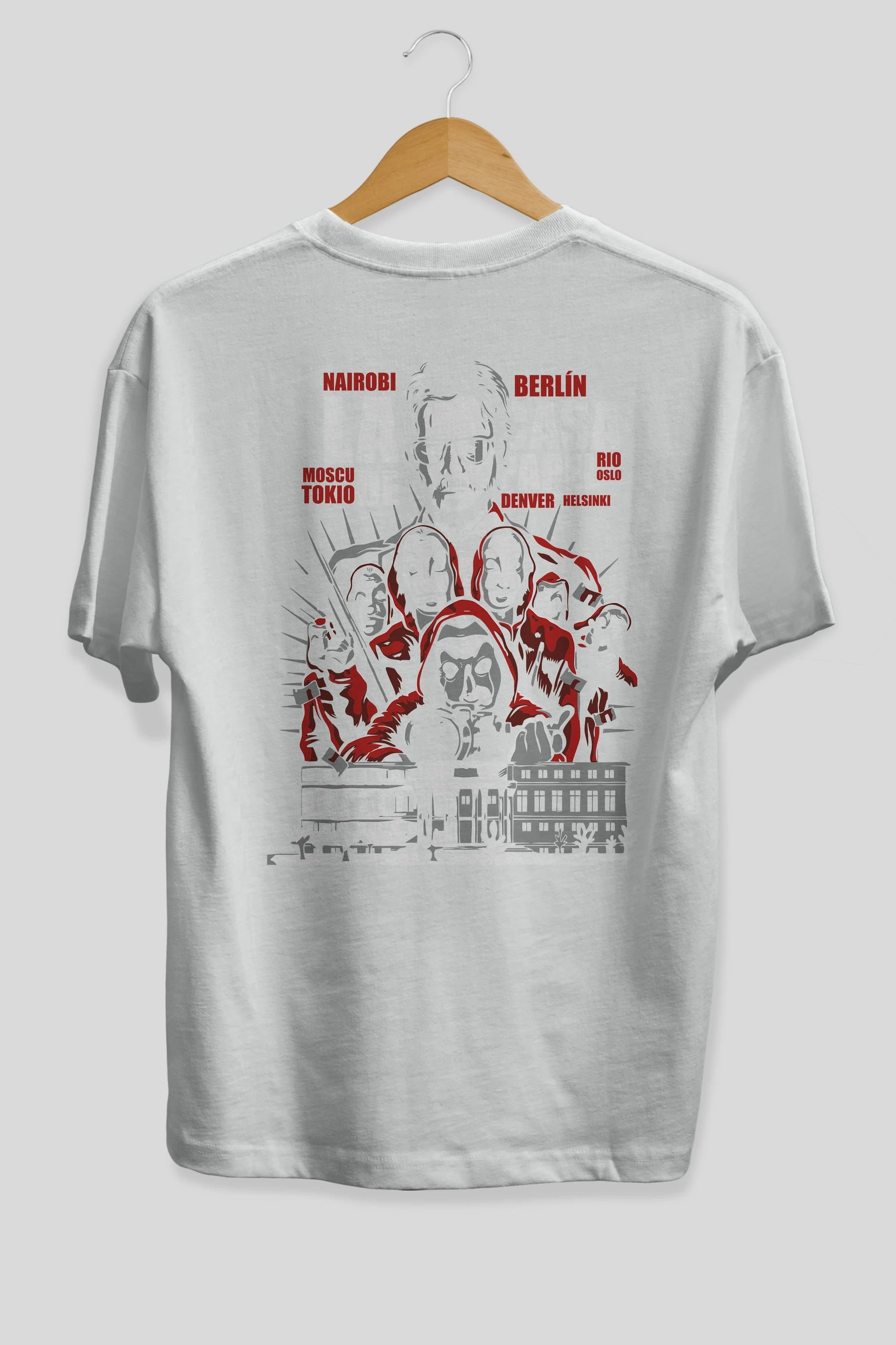 La Casa De Papel (2) Arka Baskılı Oversize t-shirt Erkek Kadın Unisex %100 Pamuk Bisiklet Yaka tişort