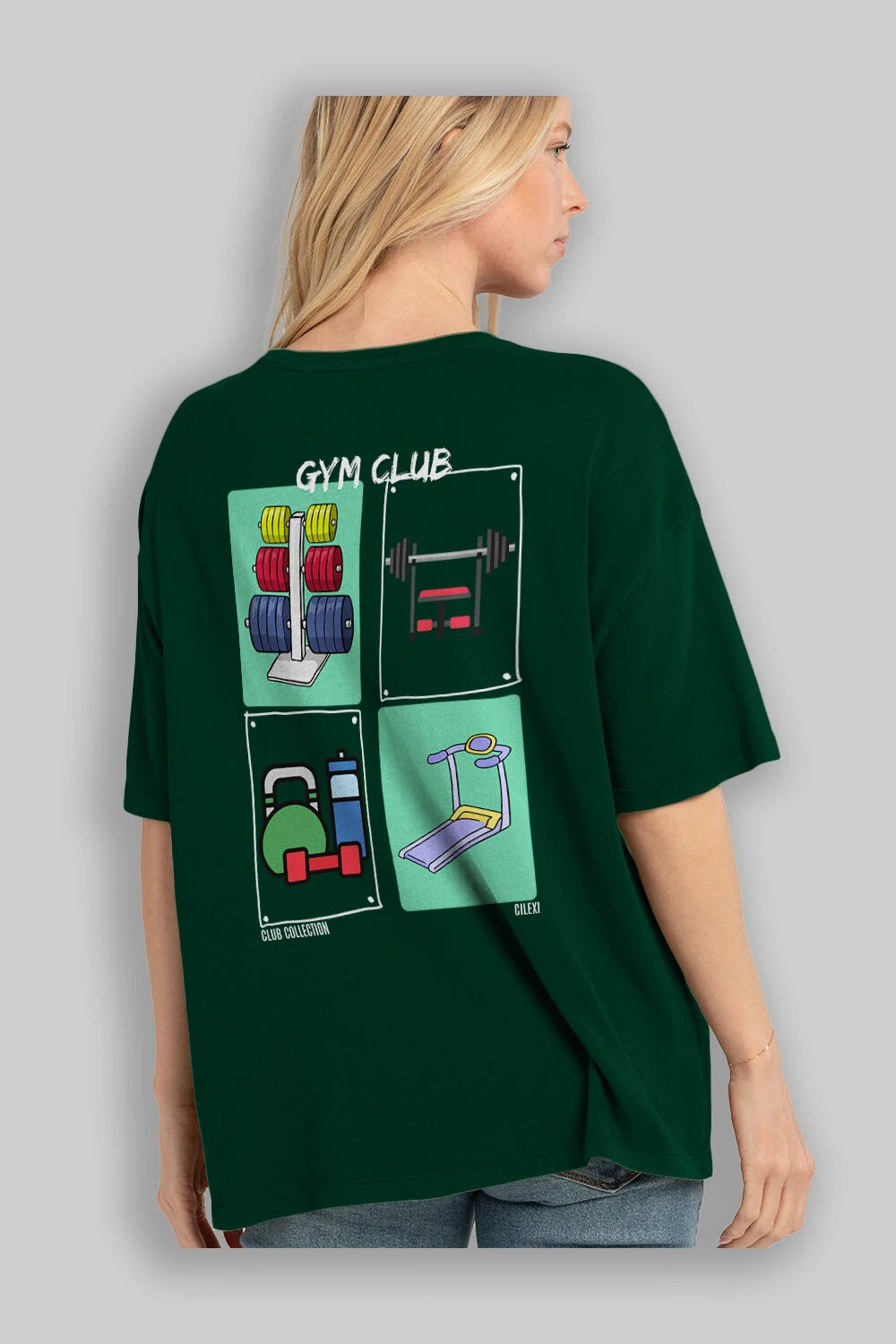 Gym Club Arka Baskılı Oversize t-shirt Erkek Kadın %100 Pamuk Bisiklet Yaka tişort