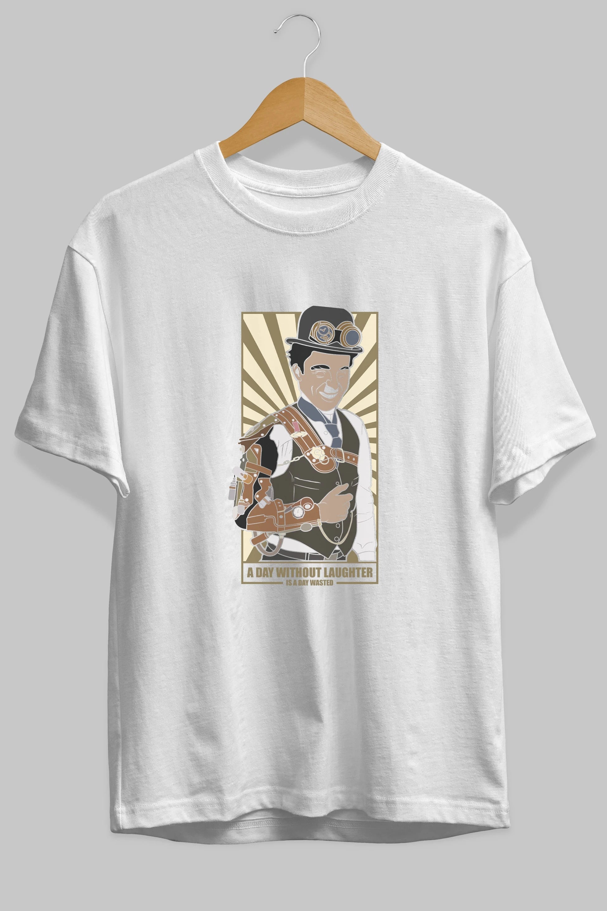 Steampunk Chaplin Ön Baskılı Oversize t-shirt Erkek Kadın Unisex %100 Pamuk tişort