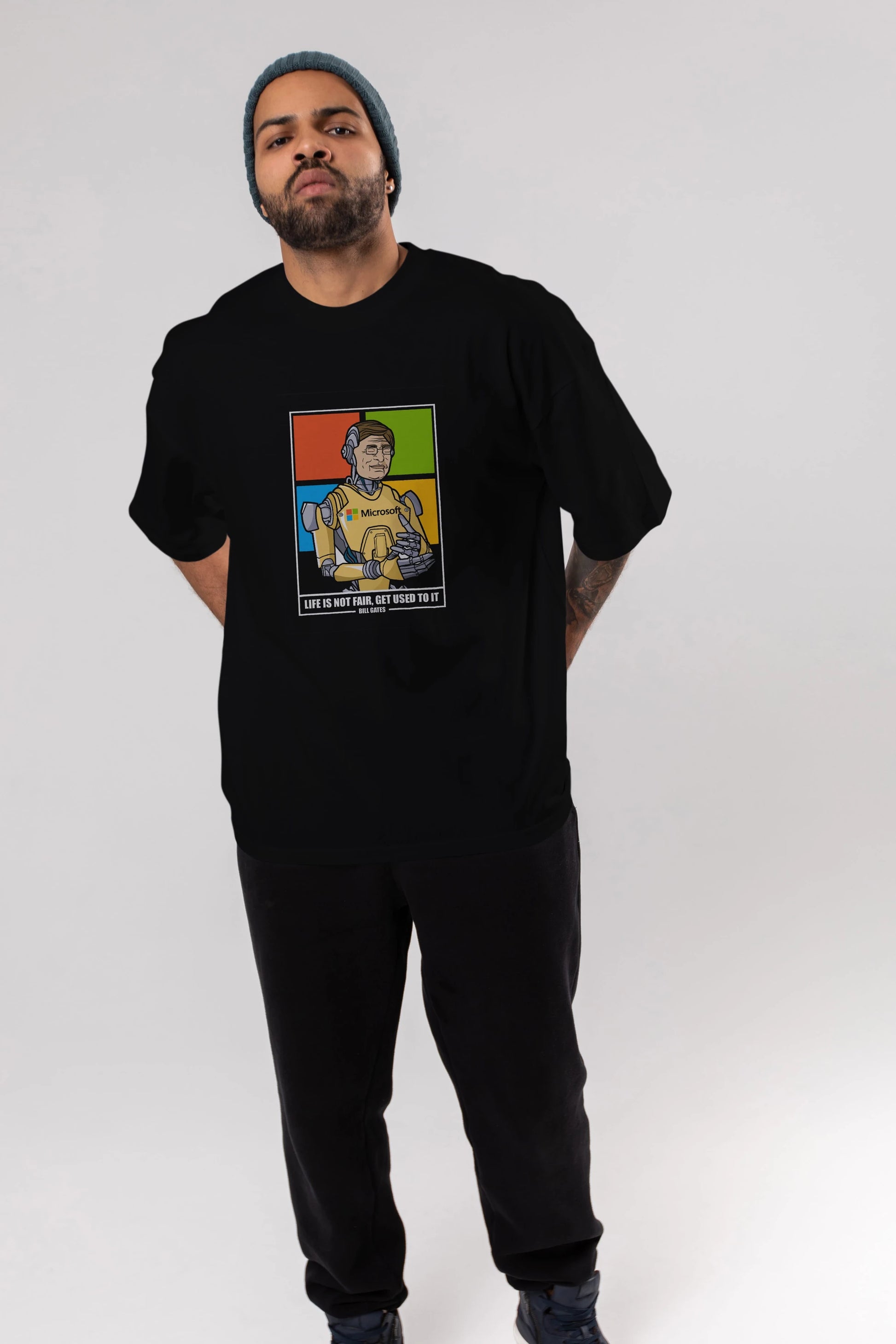 Bill Gates Robot Human Ön Baskılı Oversize t-shirt Erkek Kadın Unisex %100 Pamuk tişort