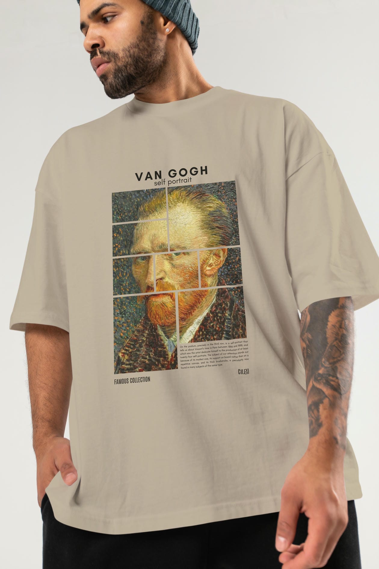Van Gogh Self Portrait ön Baskılı Oversize t-shirt Erkek Kadın Bisiklet Yaka Pamuk tişort
