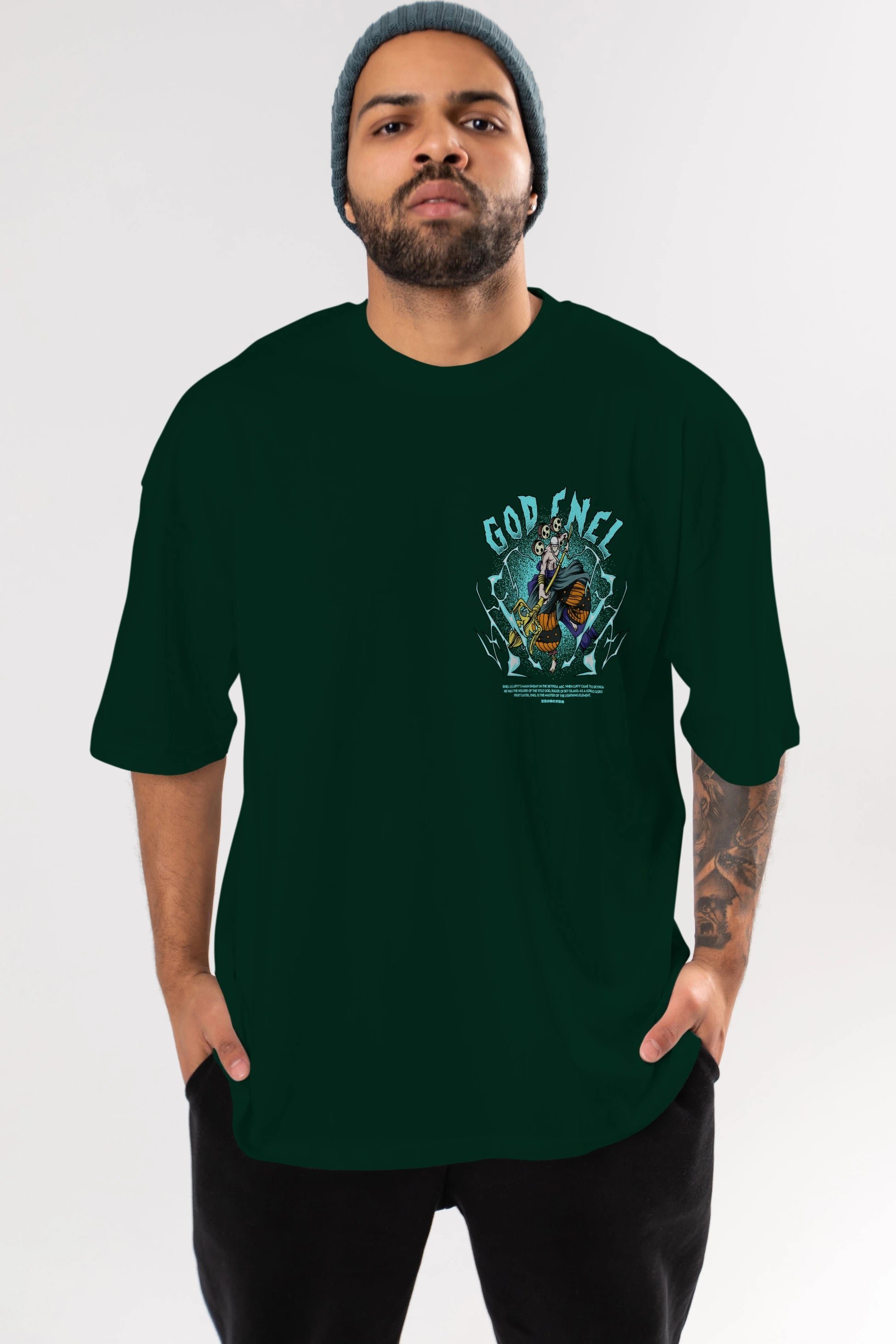 Eneru Ön Sol Baskılı Oversize t-shirt Erkek Kadın Unisex %100 Pamuk Bisiklet Yaka tişort