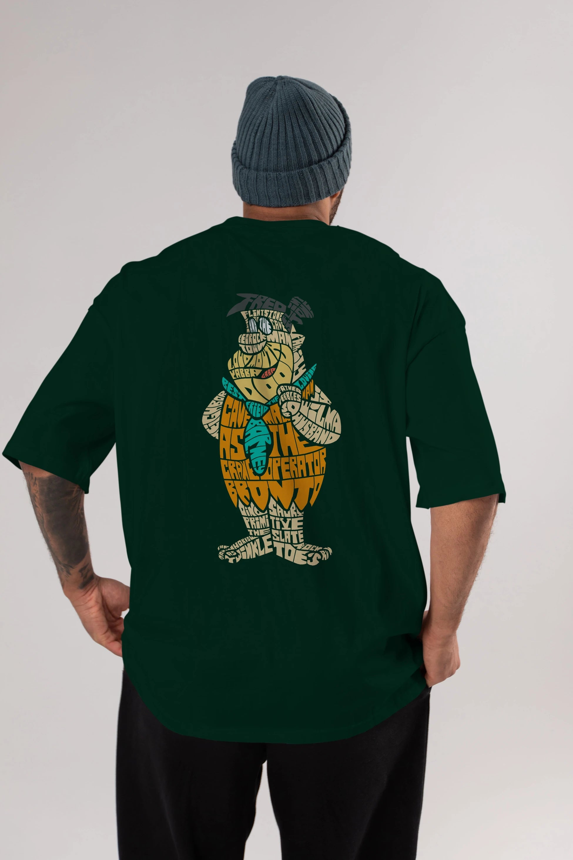 Fred Flintstone Arka Baskılı Oversize t-shirt %100 pamuk Erkek Kadın Unisex