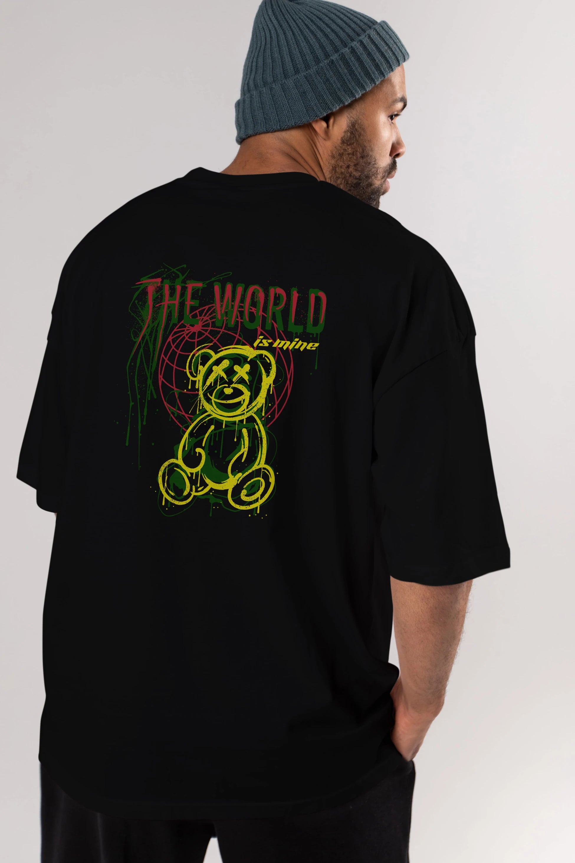 The World is Mine Bear Arka Baskılı Oversize t-shirt Erkek Kadın Unisex