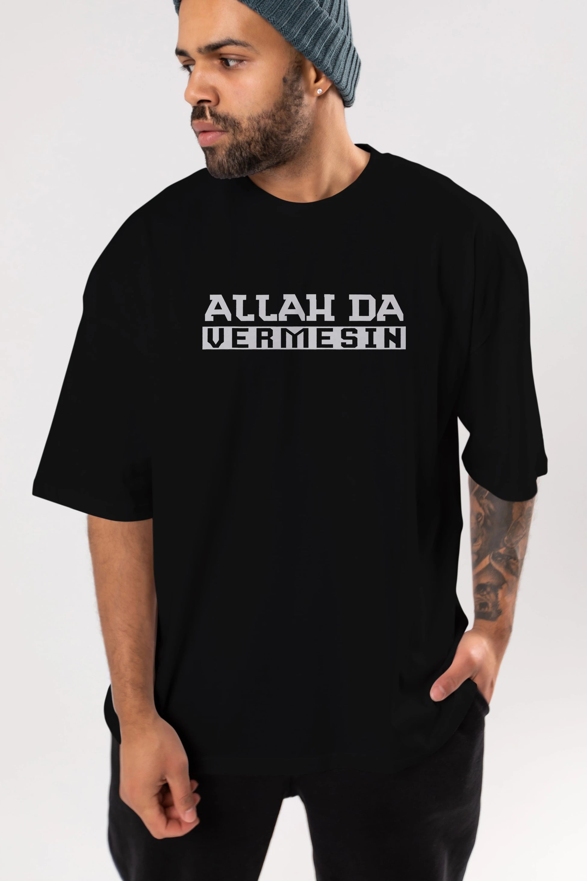 Allah De Vermesin Ön Baskılı Oversize t-shirt %100 pamuk Erkek Kadın Unisex
