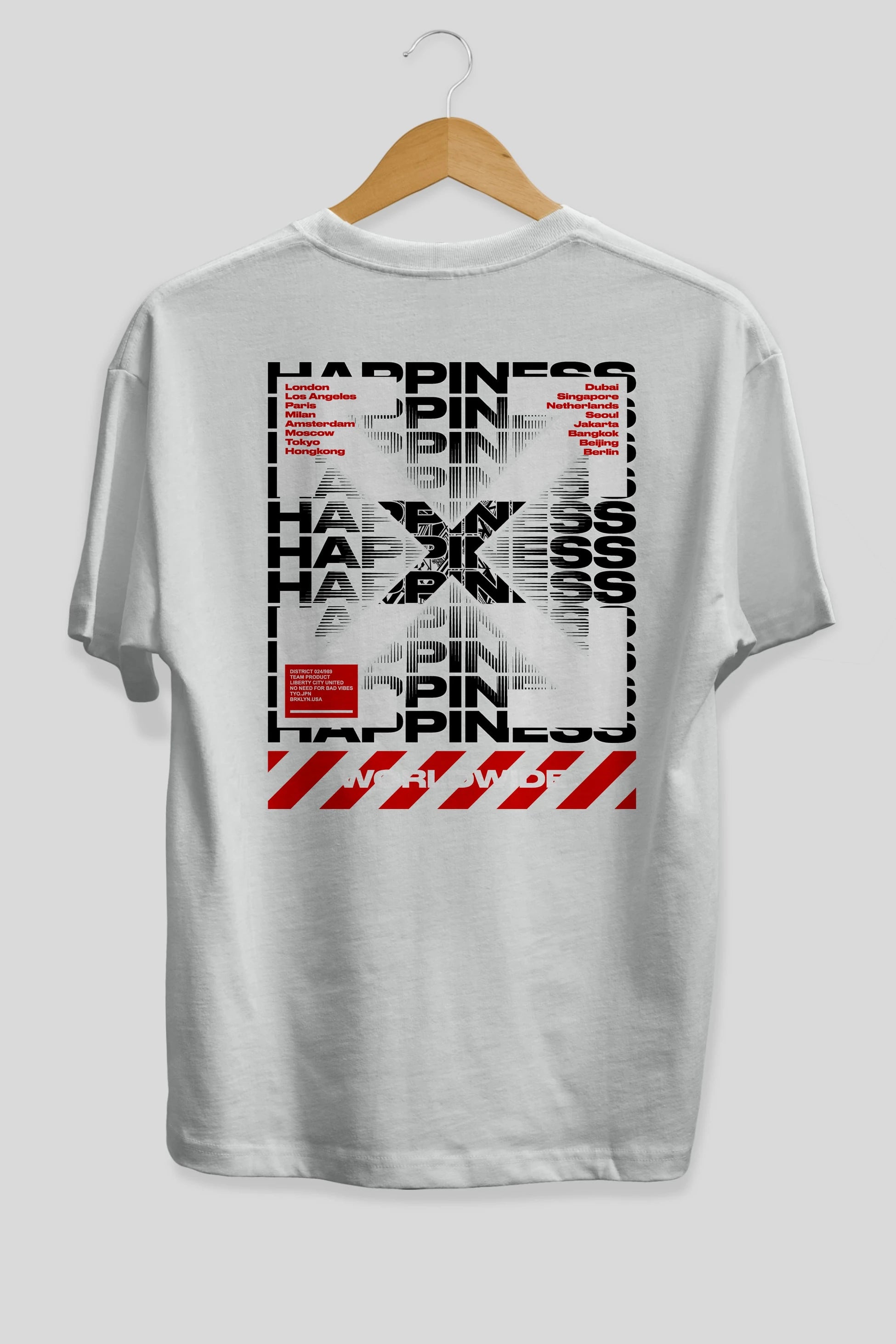 Happiness Worldwide Arka Baskılı Oversize t-shirt Erkek Kadın Unisex
