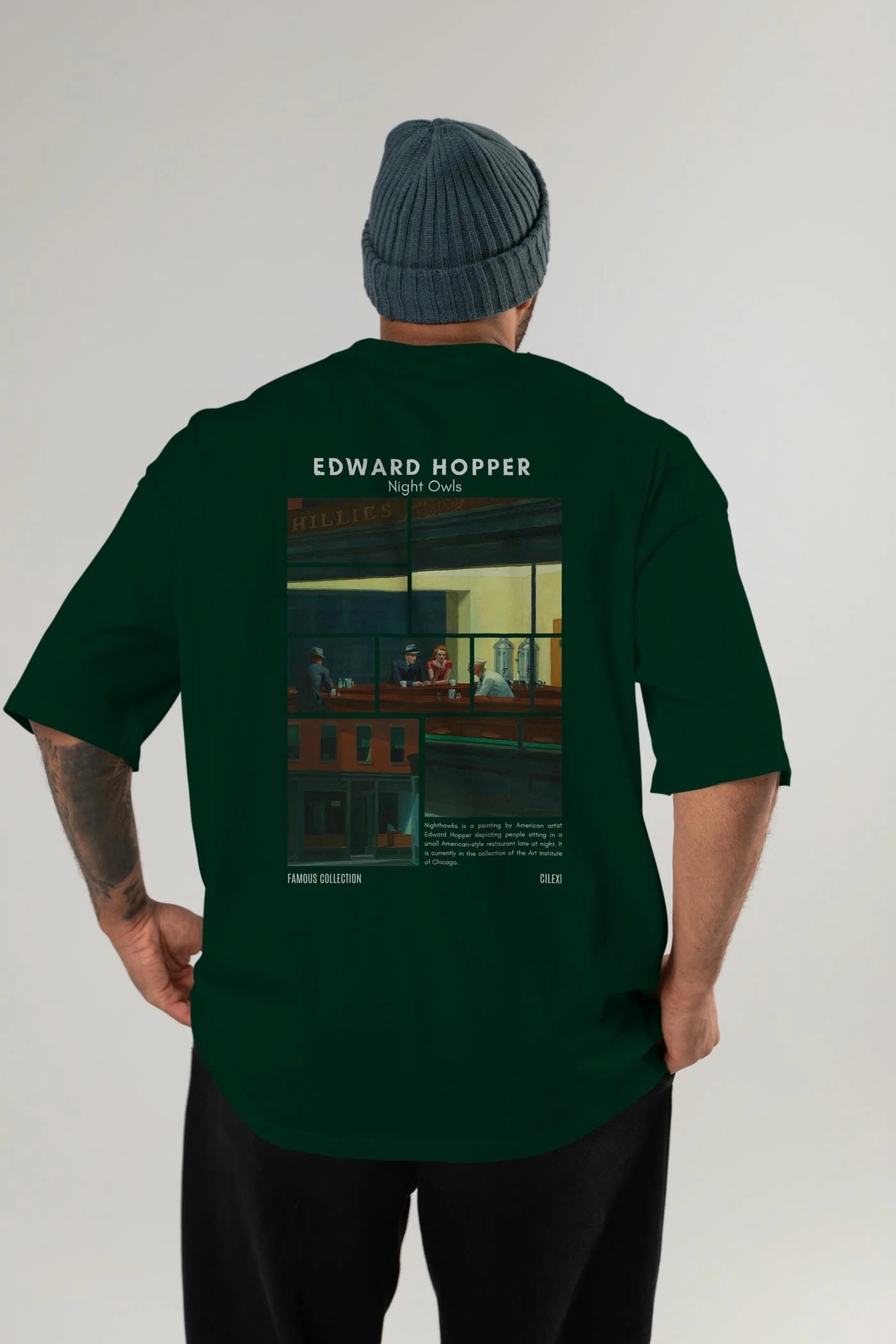 Edward Hopper Night Owls Arka Baskılı Oversize t-shirt Erkek Kadın Bisiklet Yaka Pamuk tişort