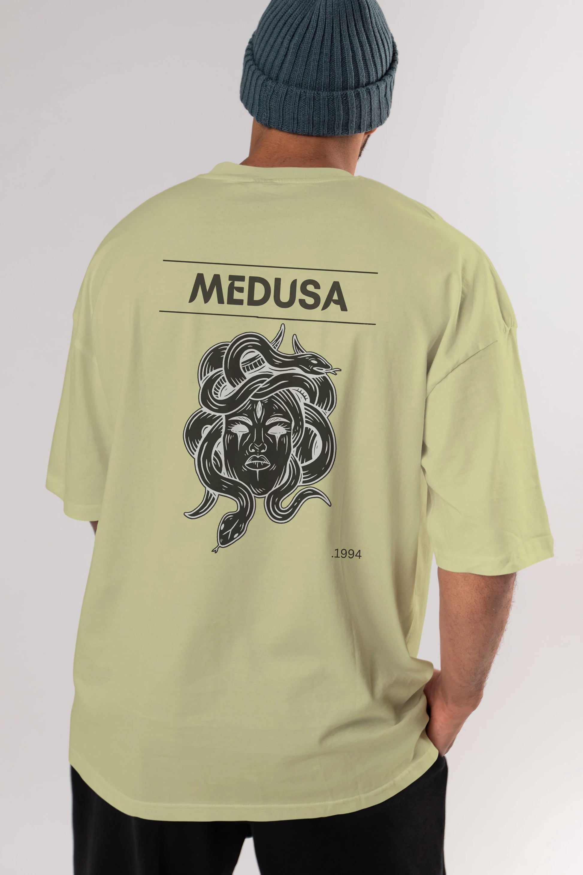 Medusa Arka Baskılı Oversize t-shirt Erkek Kadın Unisex