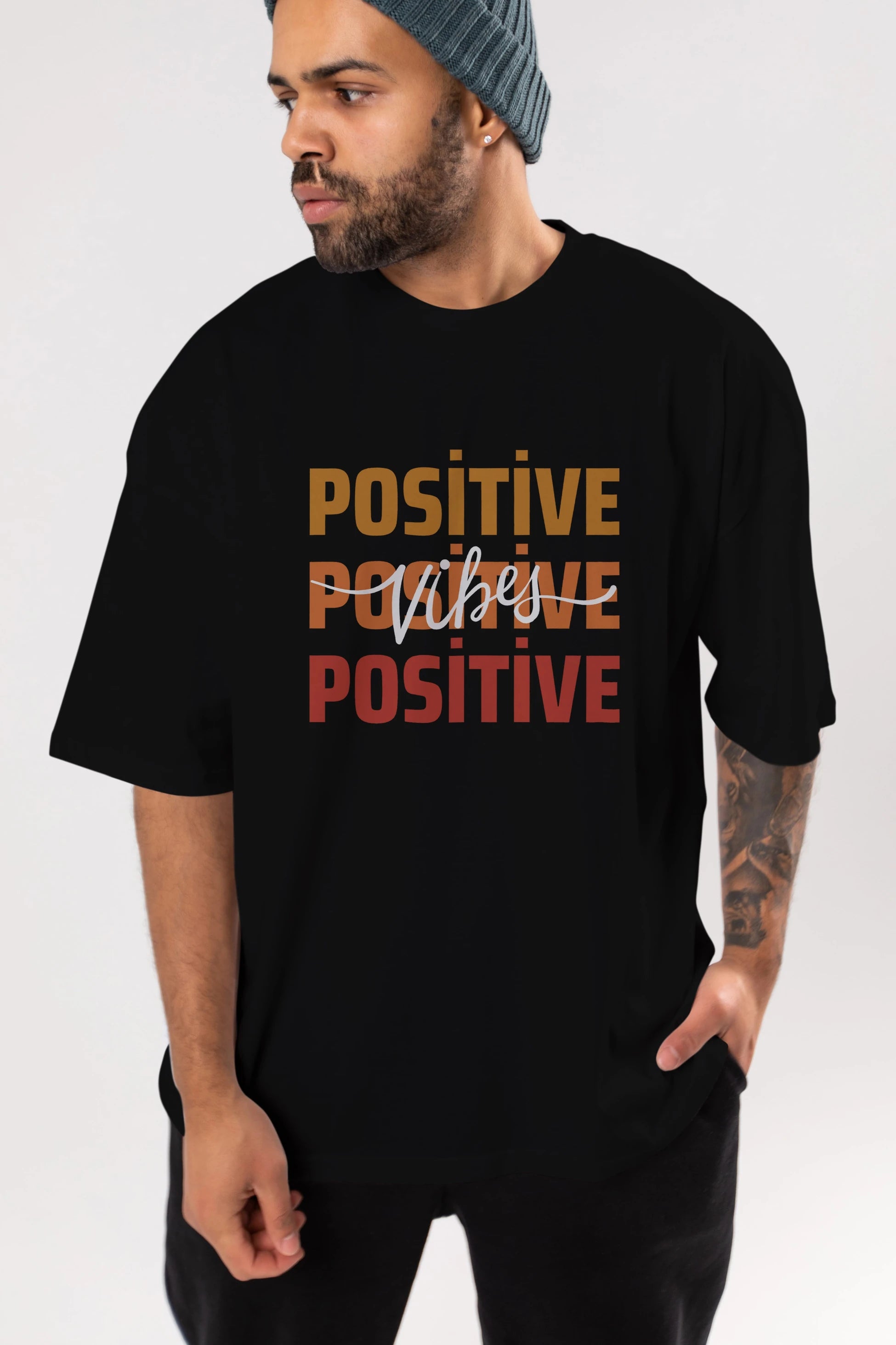 Positive Vibes 2 Ön Baskılı Oversize t-shirt Erkek Kadın Unisex