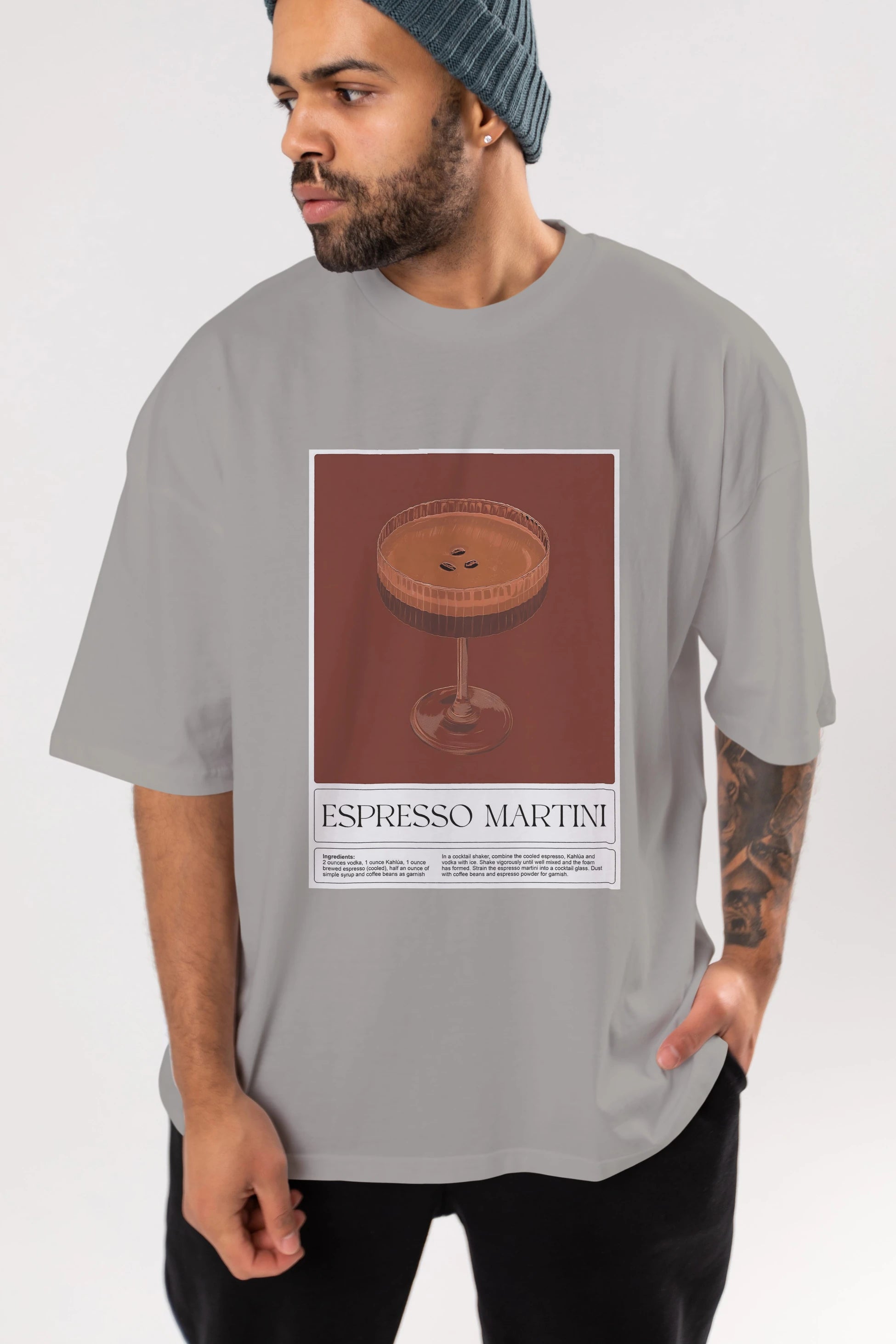 Espresso Martini Ön Baskılı Oversize t-shirt Erkek Kadın Unisex %100 Pamuk Bisiklet Yaka tişort