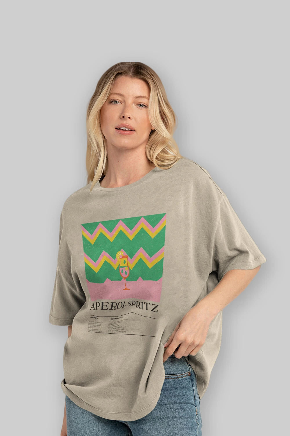 Aperol Spritz Kokteyl Ön Baskılı Oversize t-shirt Erkek Kadın %100 Pamuk Bisiklet Yaka tişort