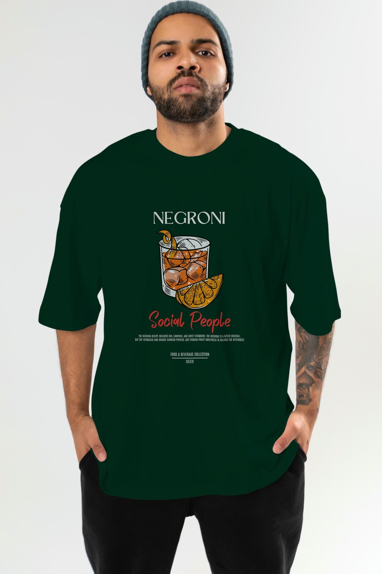 Negroni Kokteyl Serisi ön Baskılı Oversize t-shirt Erkek Kadın %100 Pamuk Bisiklet Yaka tişort