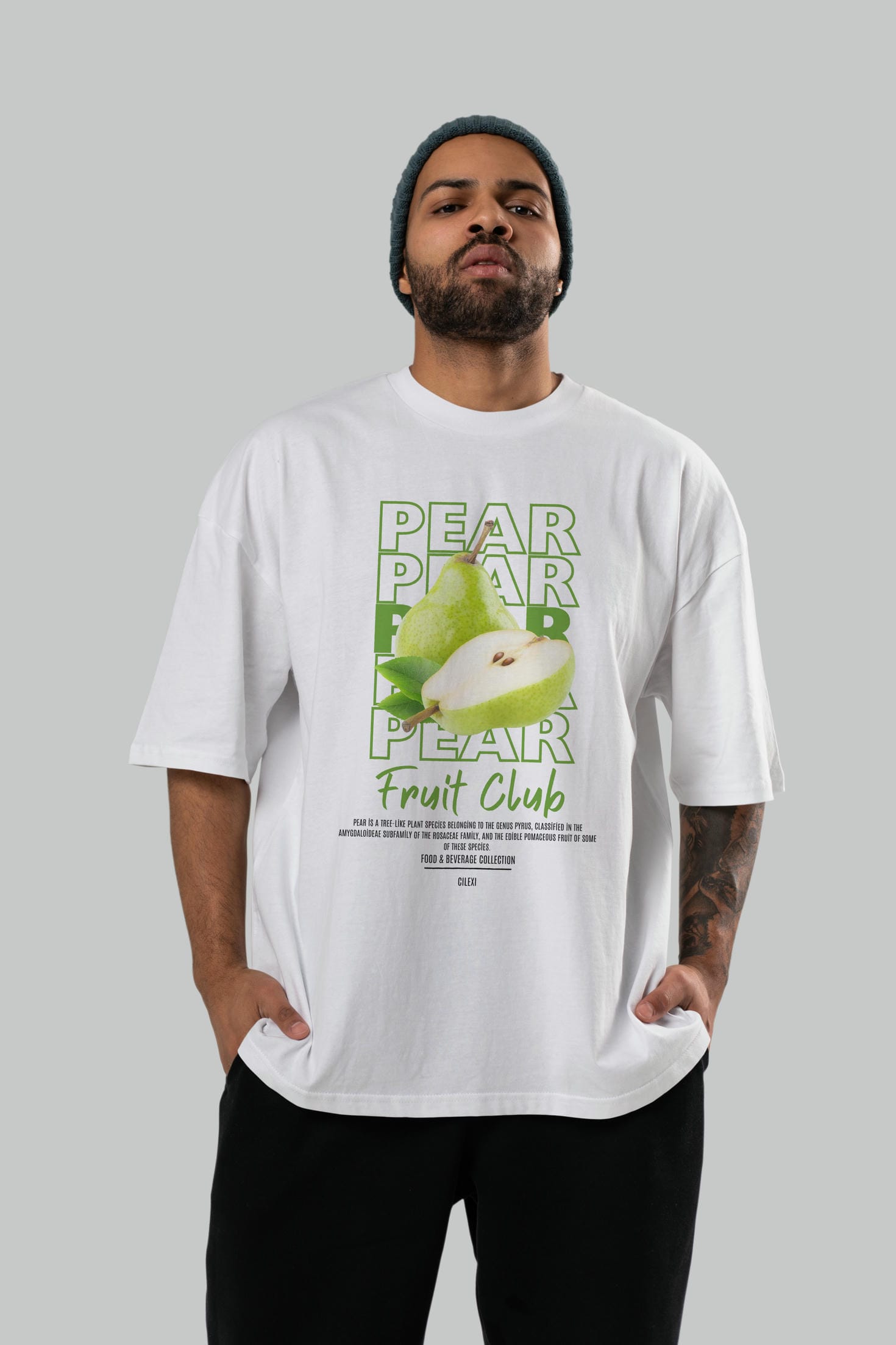 Pear Ön Baskılı Oversize t-shirt Erkek Kadın Pamuk Bisiklet Yaka tişort