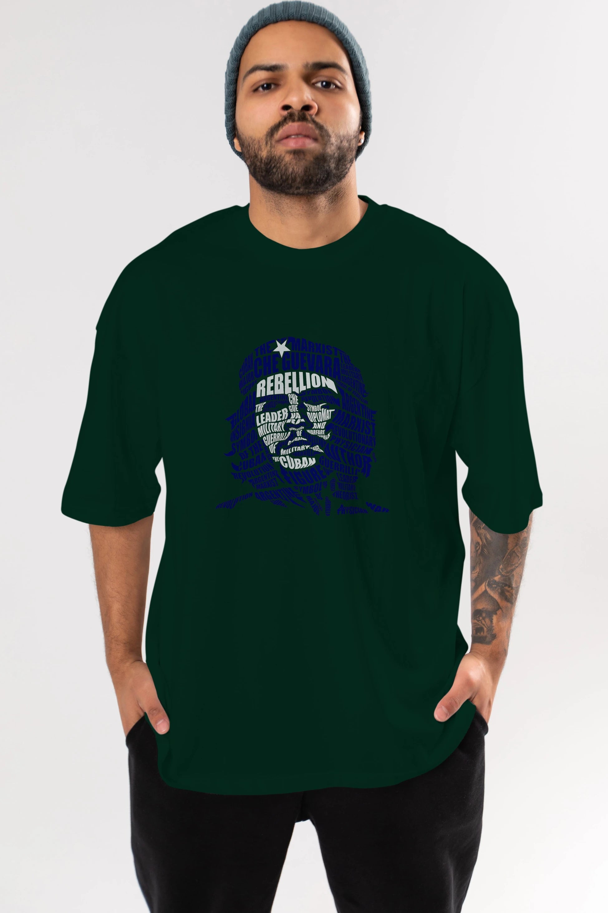 Che Guevara Calligram Ön Baskılı Oversize t-shirt %100 pamuk Erkek Kadın Unisex
