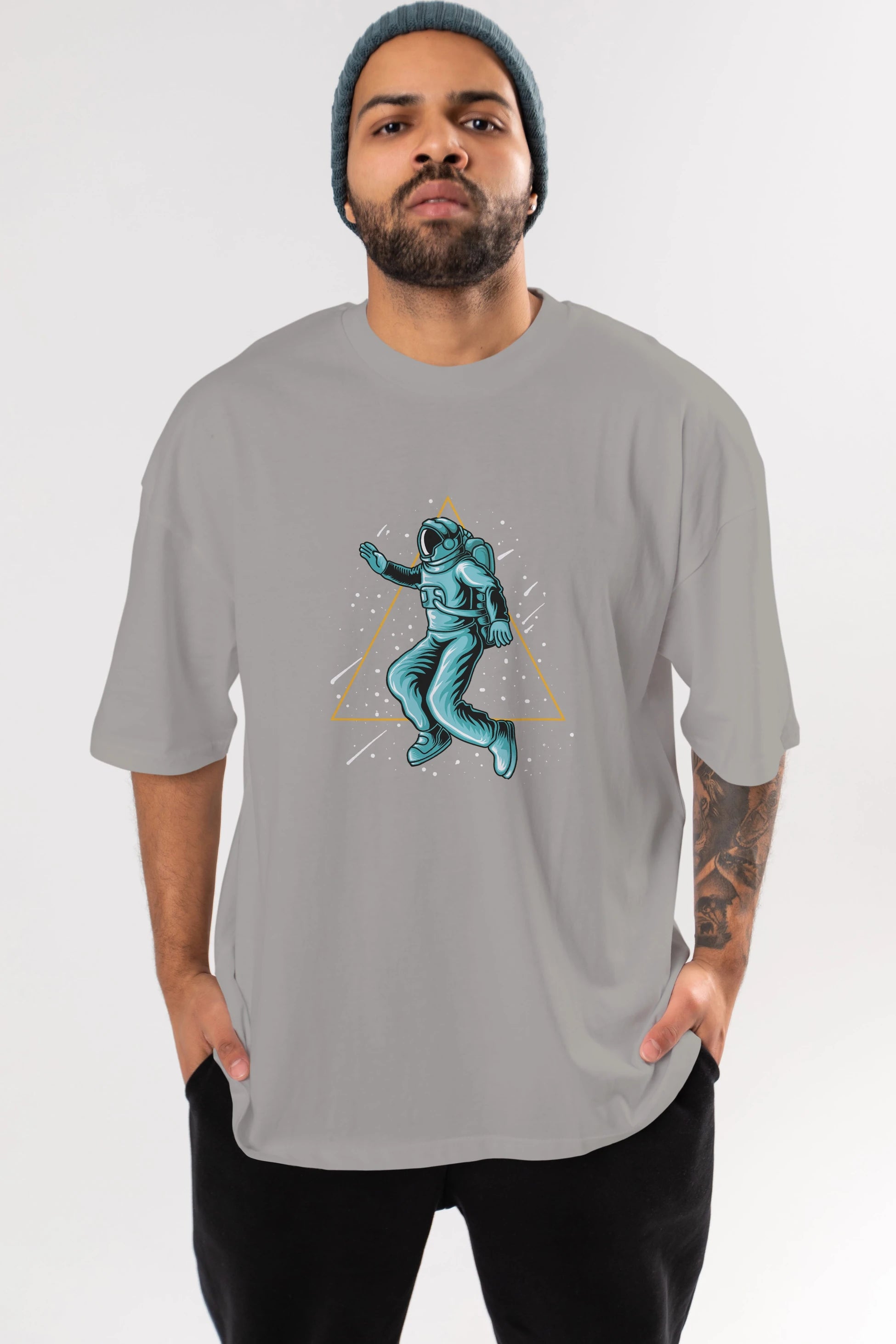 Astronaut Starry Triangle Ön Baskılı Oversize t-shirt Erkek Kadın Unisex