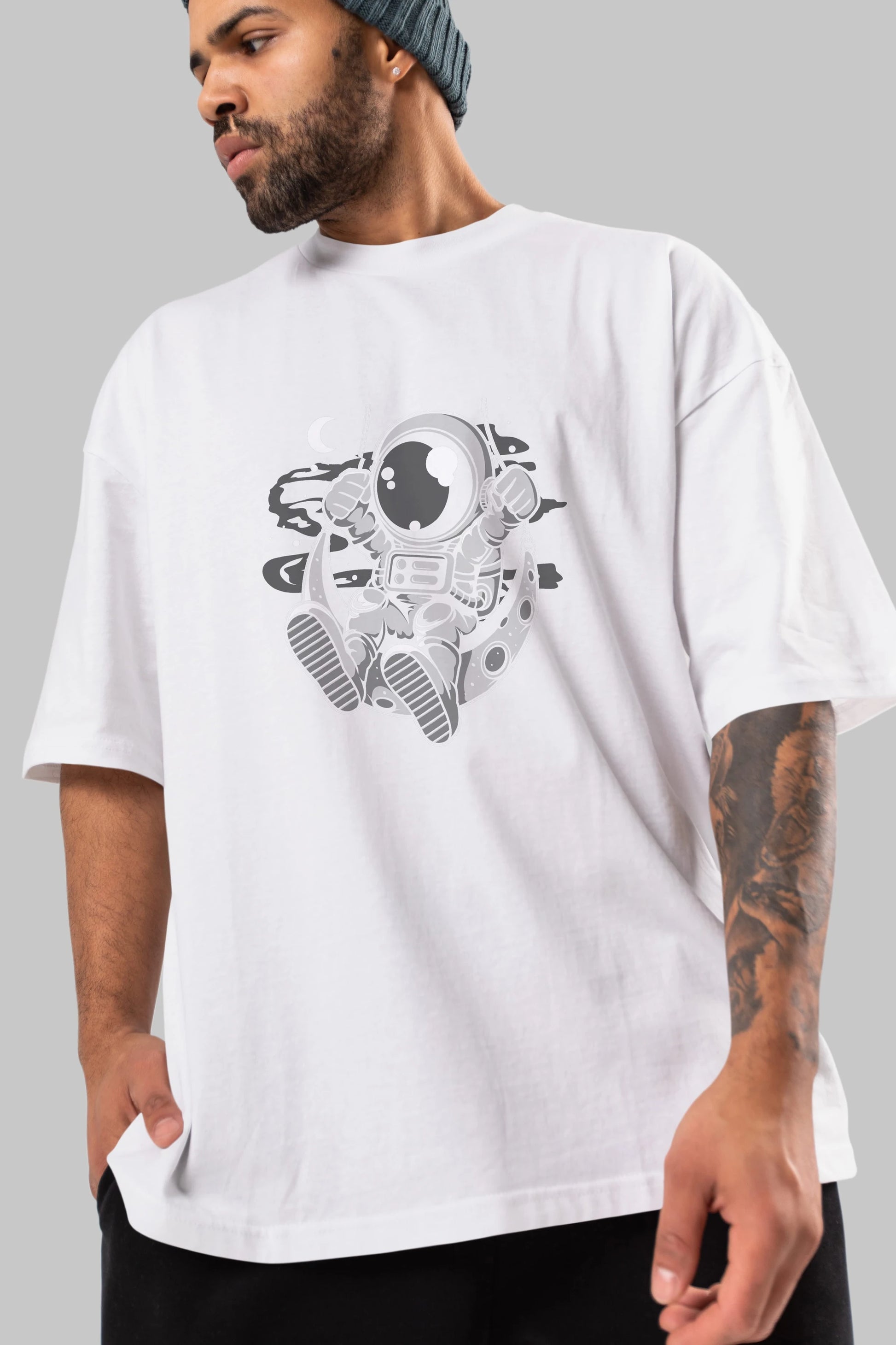 Astronaut Moon Swinger Ön Baskılı Oversize t-shirt Erkek Kadın Unisex