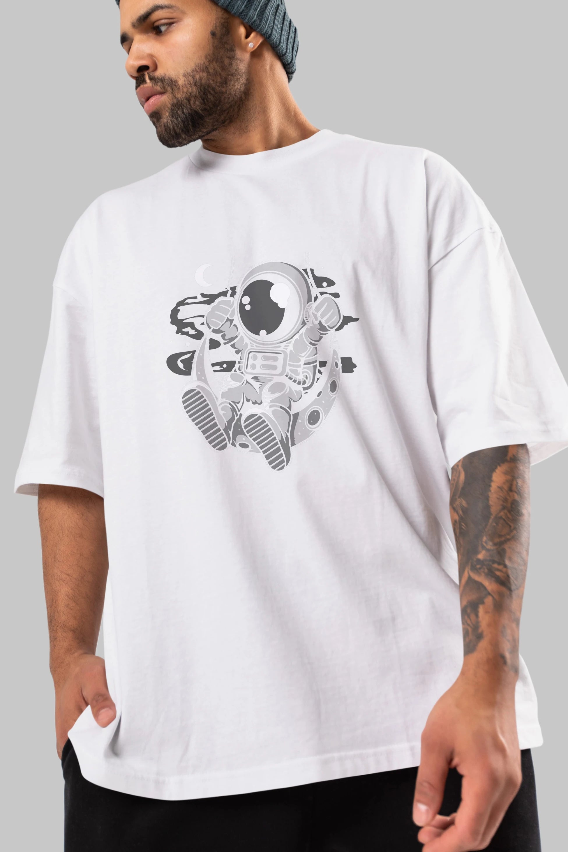 Astronaut Moon Swinger Ön Baskılı Oversize t-shirt Erkek Kadın Unisex