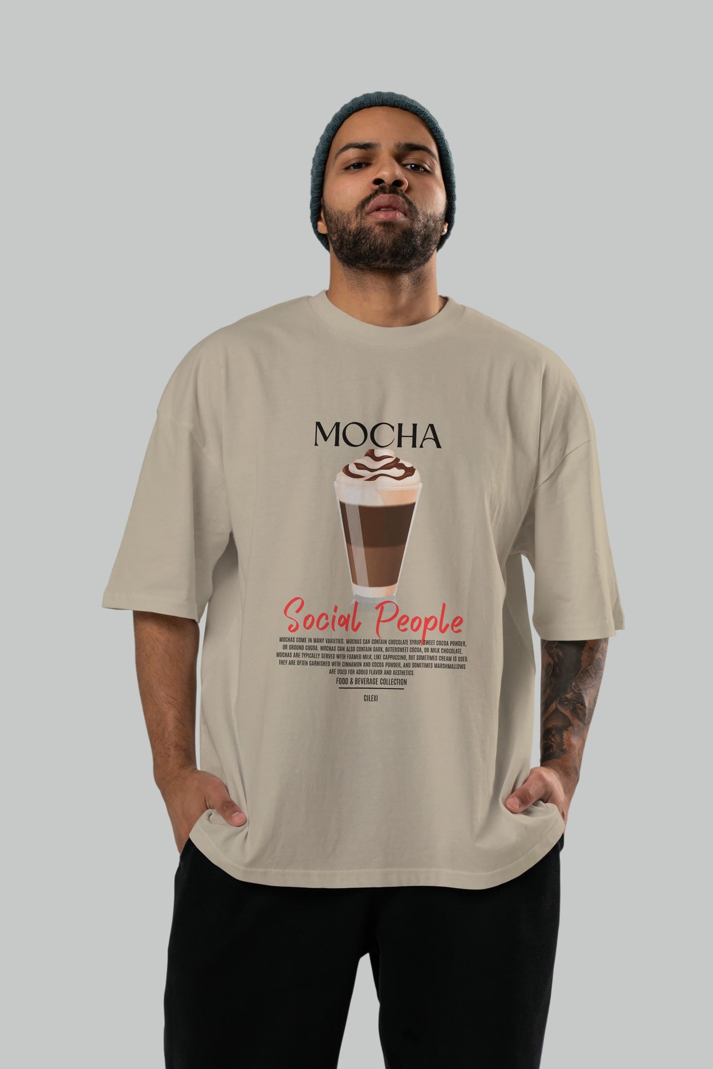 Mocha Kokteyl Serisi ön Baskılı Oversize t-shirt Erkek Kadın %100 Pamuk Bisiklet Yaka tişort