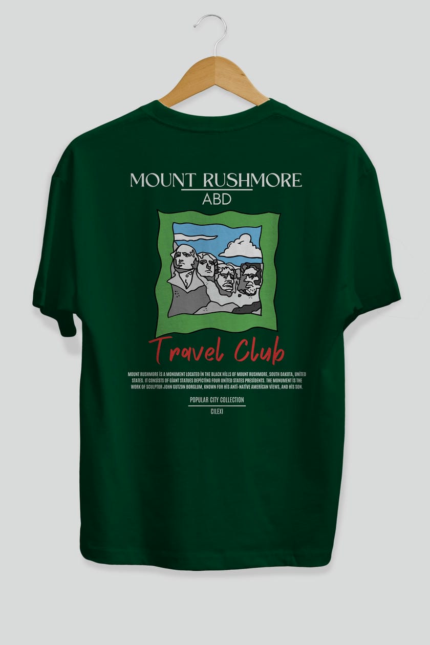 Mount Rushmore ABD Arka Baskılı Oversize t-shirt Erkek Kadın Pamuk Bisiklet Yaka tişort