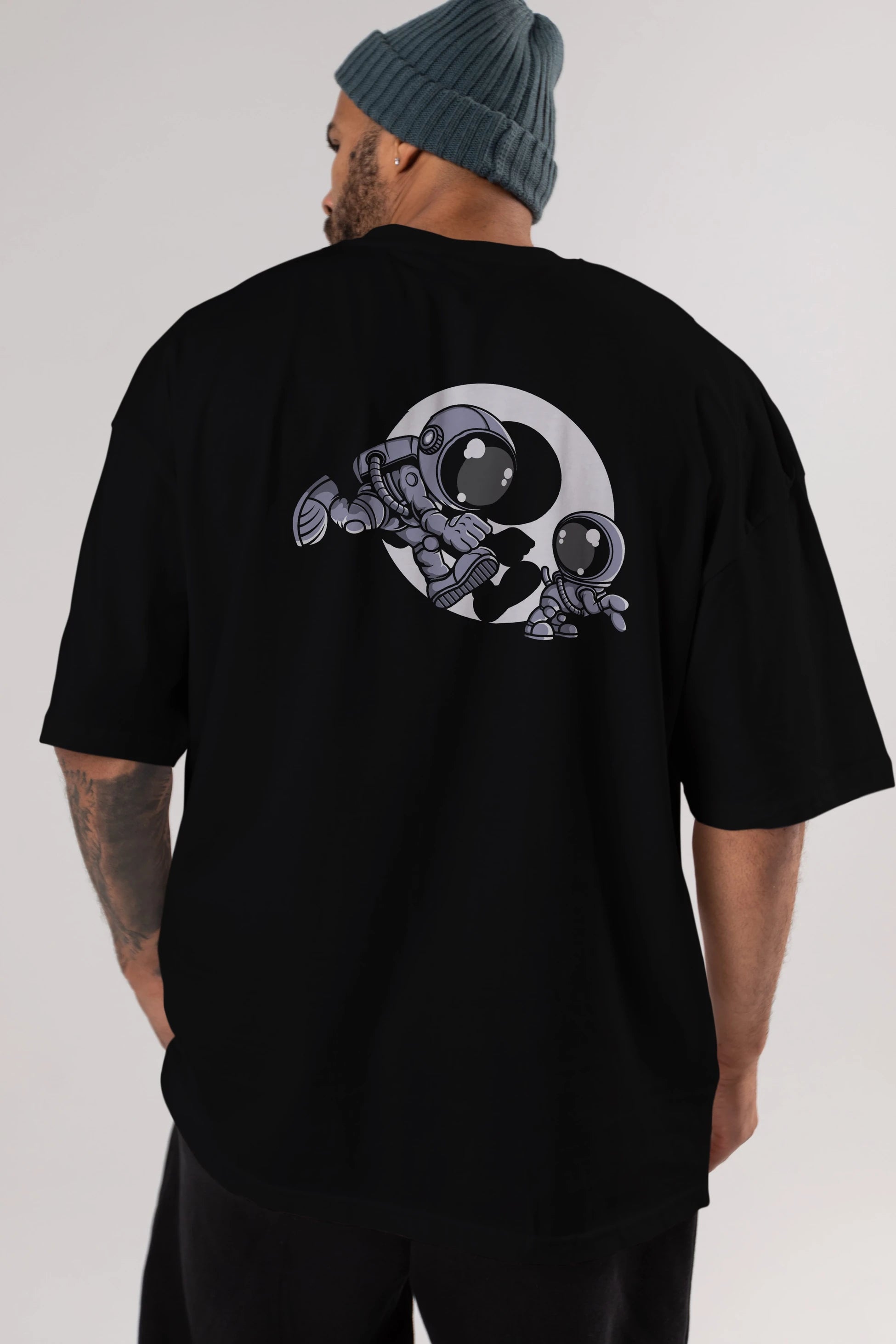 Astronaut And Little Dog Arka Baskılı Oversize t-shirt Erkek Kadın Unisex