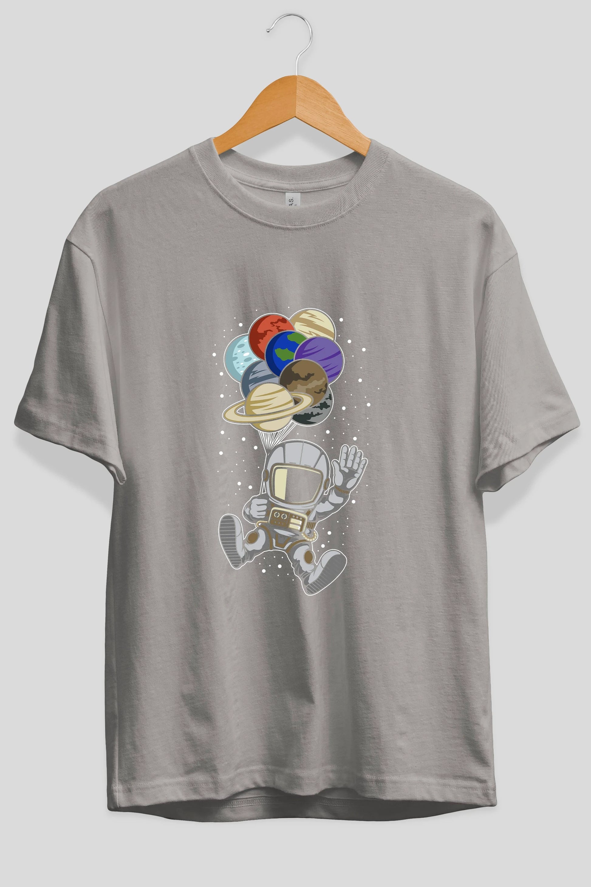 Astronaut Baloon Planets Ön Baskılı Oversize t-shirt Erkek Kadın Unisex