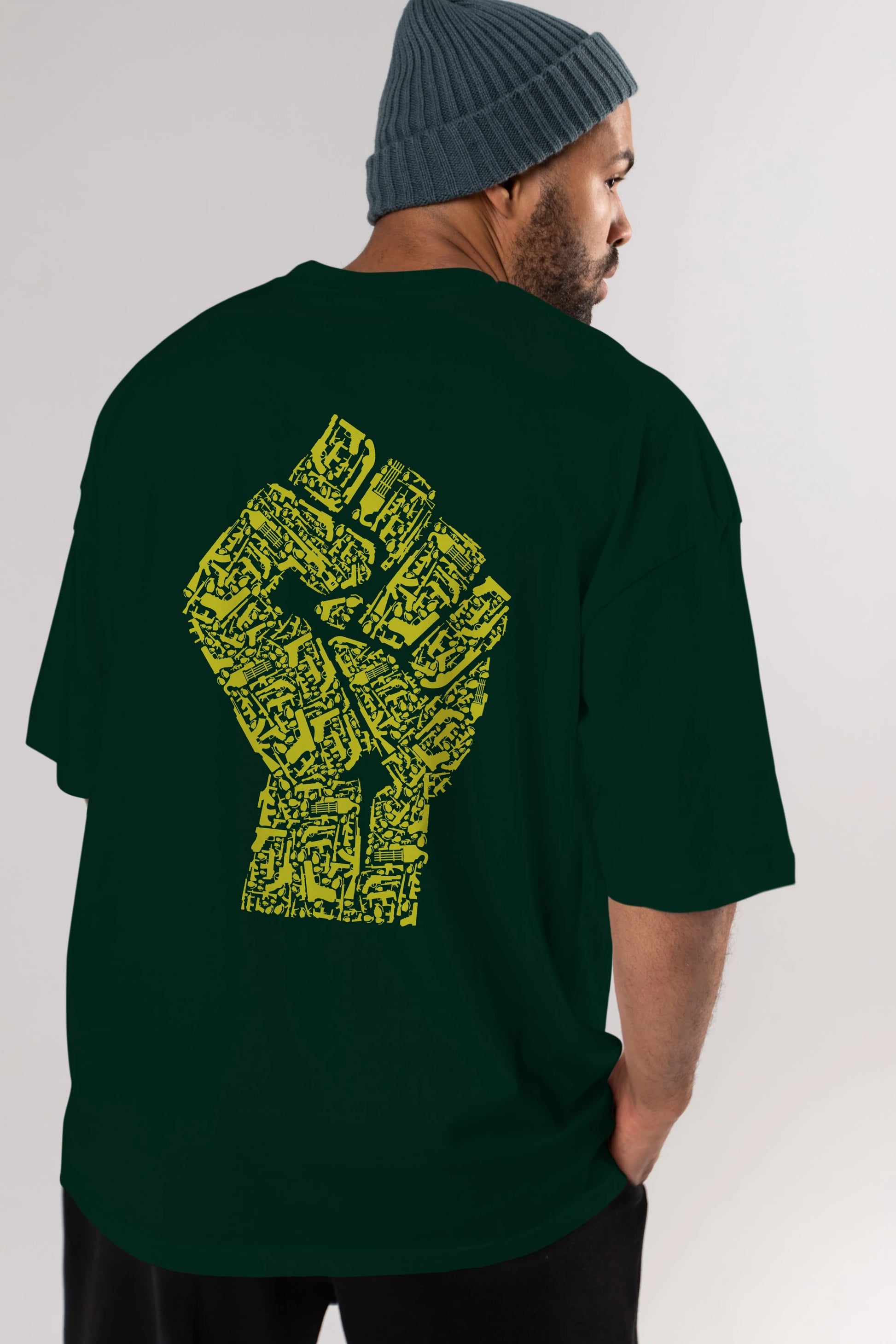 Hand Of Revolution Arka Baskılı Oversize t-shirt %100 pamuk Erkek Kadın Unisex