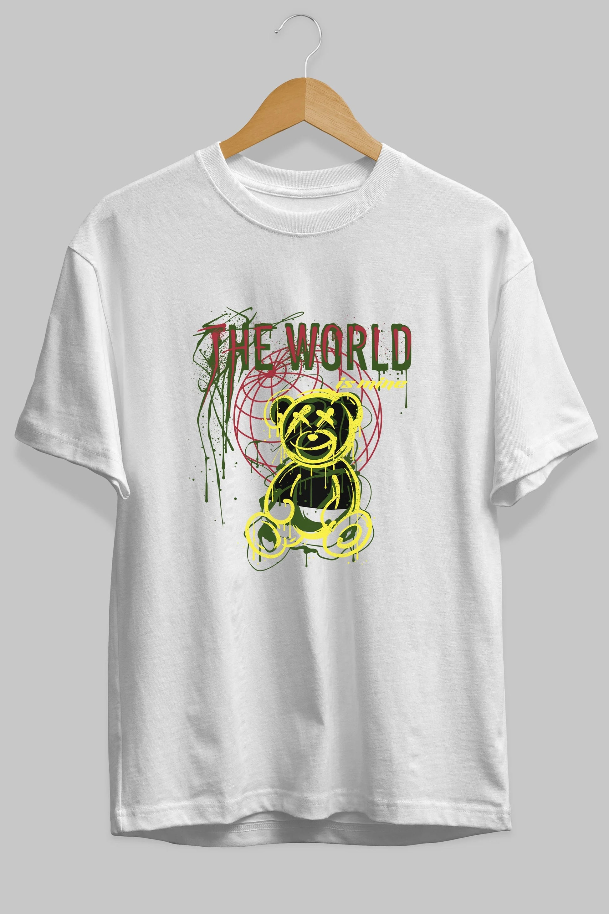 The World is Mine Bear Ön Baskılı Oversize t-shirt Erkek Kadın Unisex